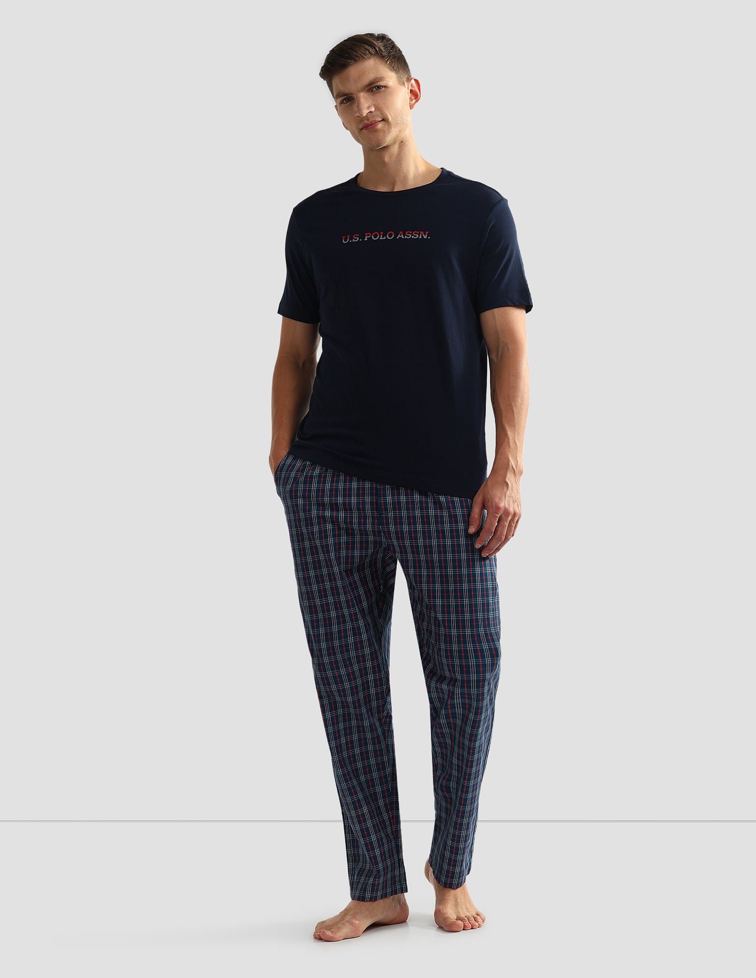 All Over Check OELP5 Lounge Track Pants - Pack Of 1 Navy Red White - U.S. POLO ASSN. | Large