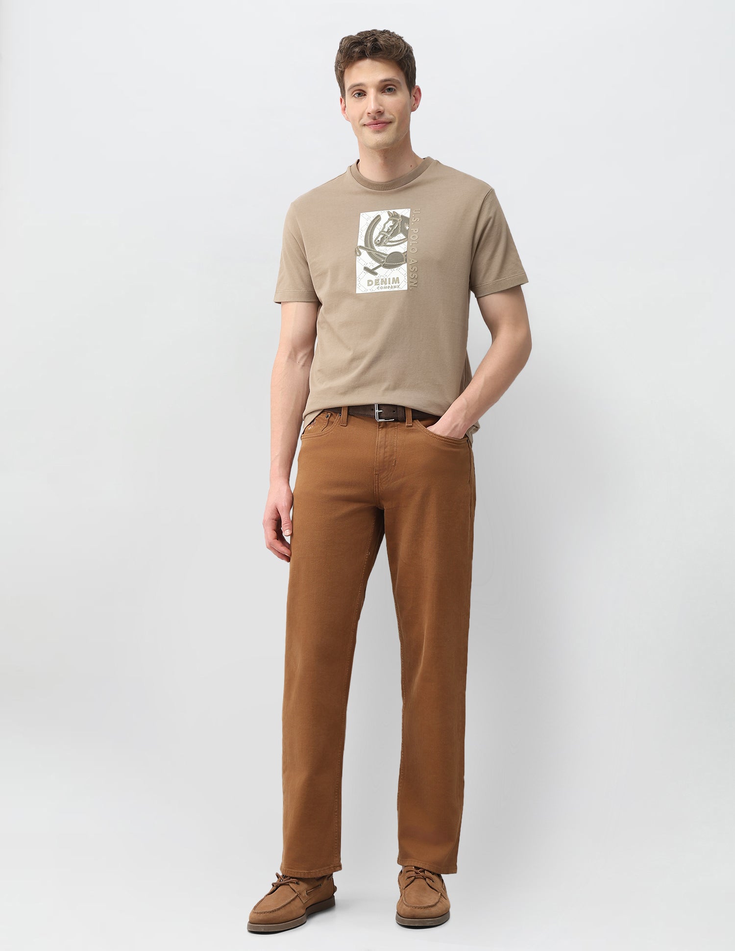 Graphic Brand Embossed Slim Fit T-Shirt Beige - U.S. Polo Assn. India | Large