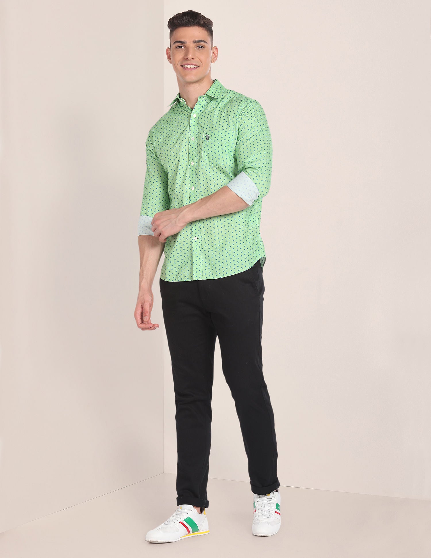 Graphic Print Cotton Shirt Light Green - U.S. Polo Assn. India | Large