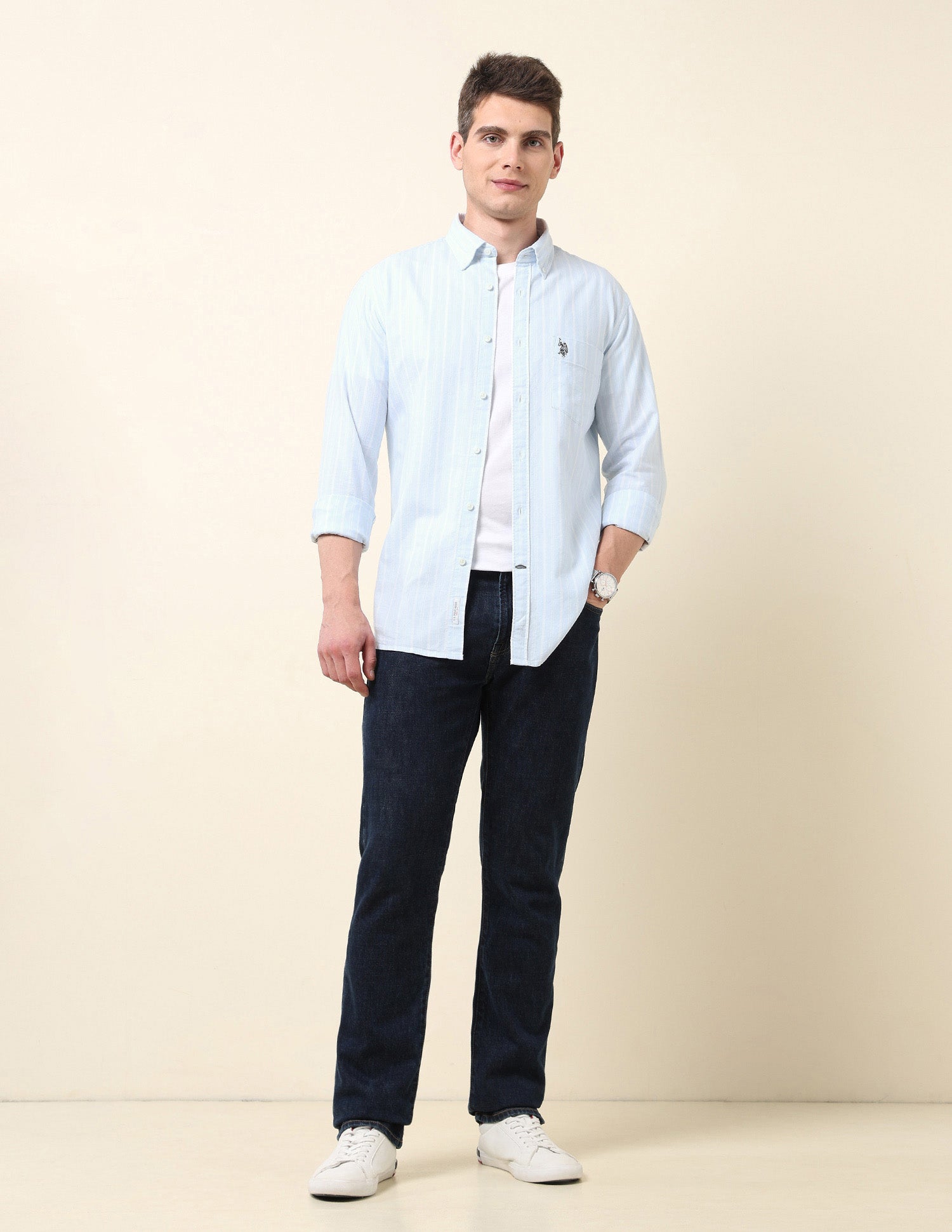 Vertical Striped Oxford Shirt Light Blue - U.S. Polo Assn. India | Large