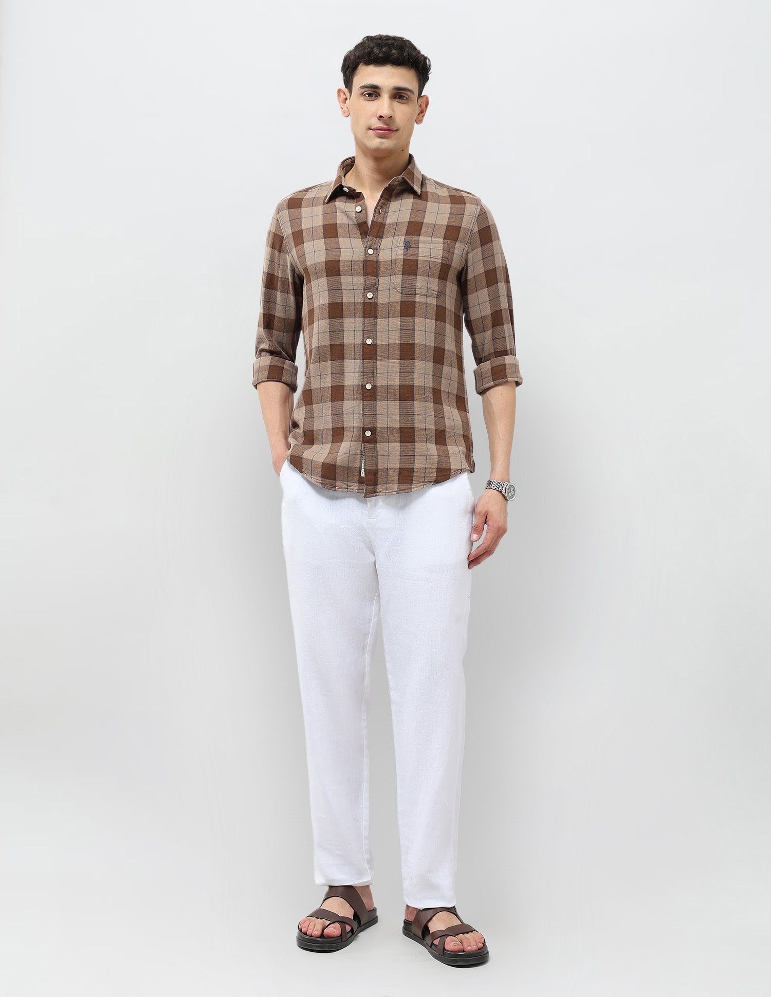 Tartan Checked Regular Fit Shirt Medium Brown - U.S. Polo Assn. India | Large