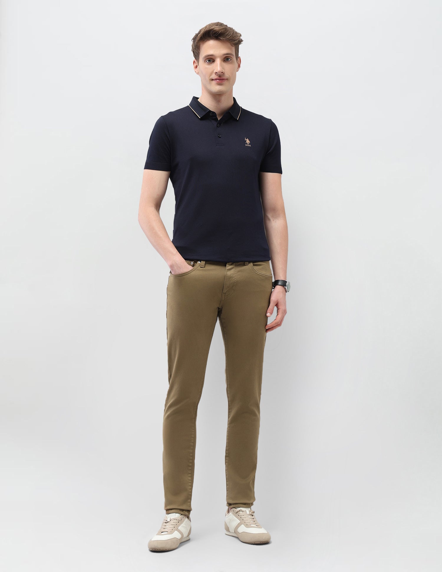 Brandon Slim Tapered Fit Brown Jeans Khaki - U.S. Polo Assn. India | Large