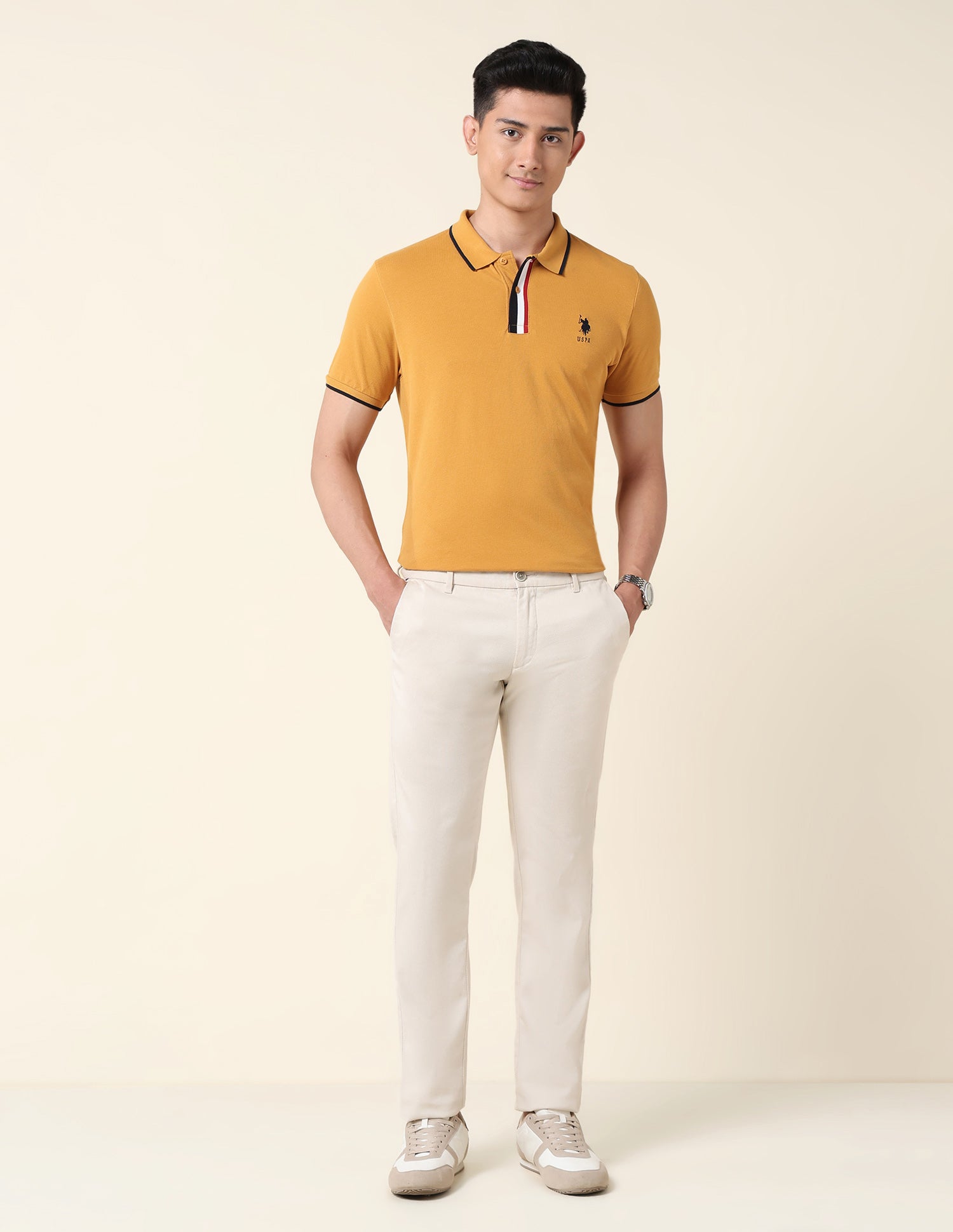 Solid Slim Fit Polo Shirt Mustard - U.S. Polo Assn. India | Large