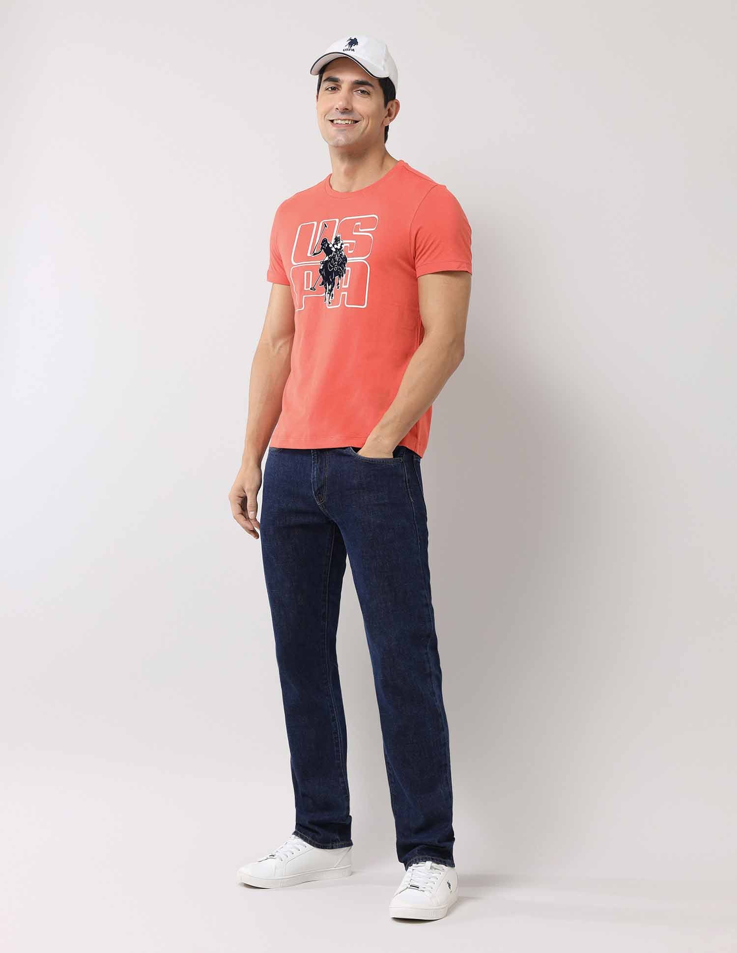 Brand Printed Pure Cotton T-Shirt Orange - U.S. POLO ASSN. | Large