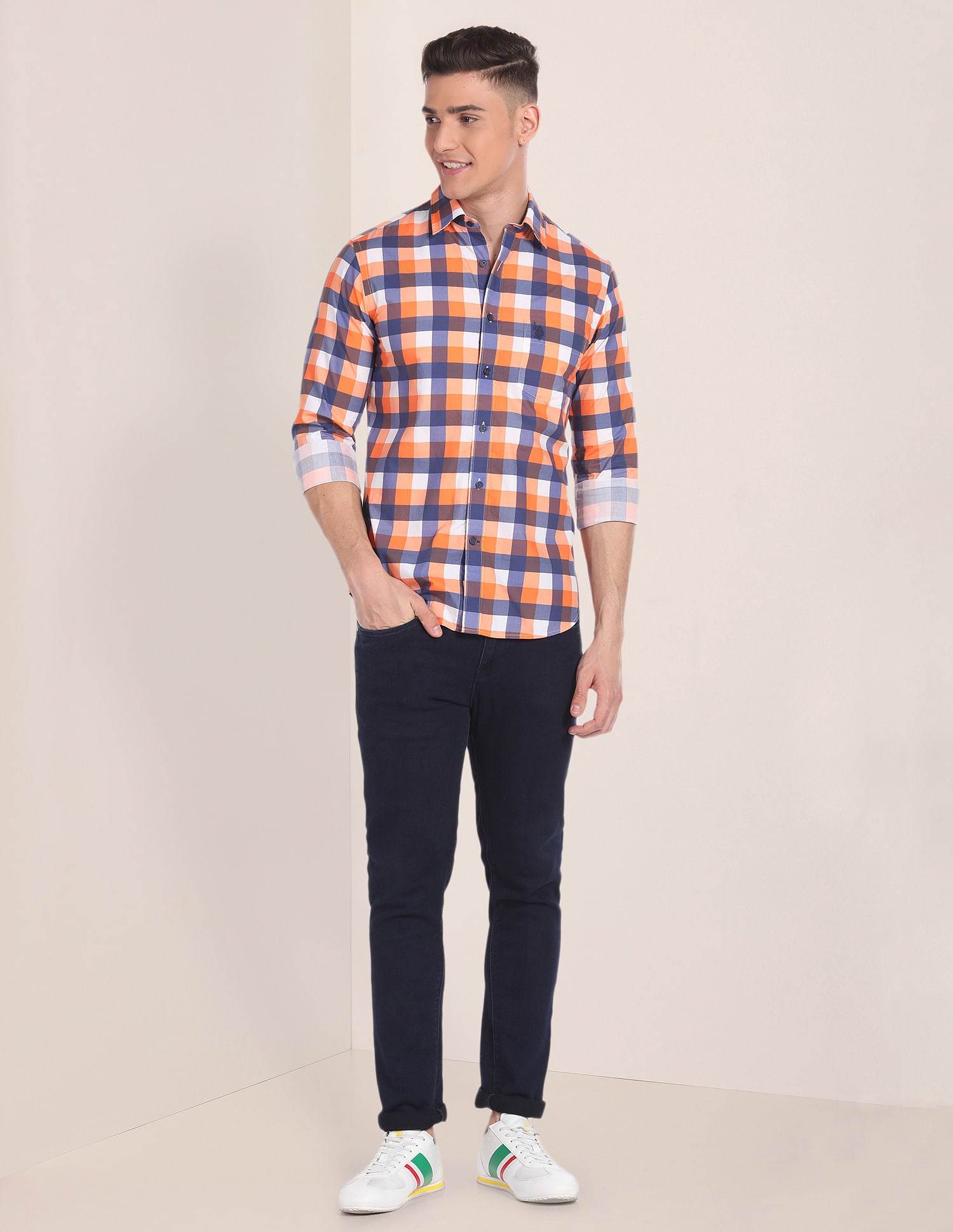 Plaid Check Cotton Shirt Coral - U.S. POLO ASSN. | Large