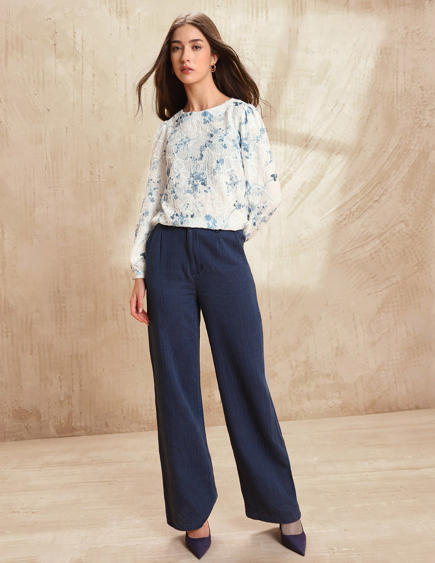 Floral Textured Top Blue - U.S. POLO ASSN. | Large