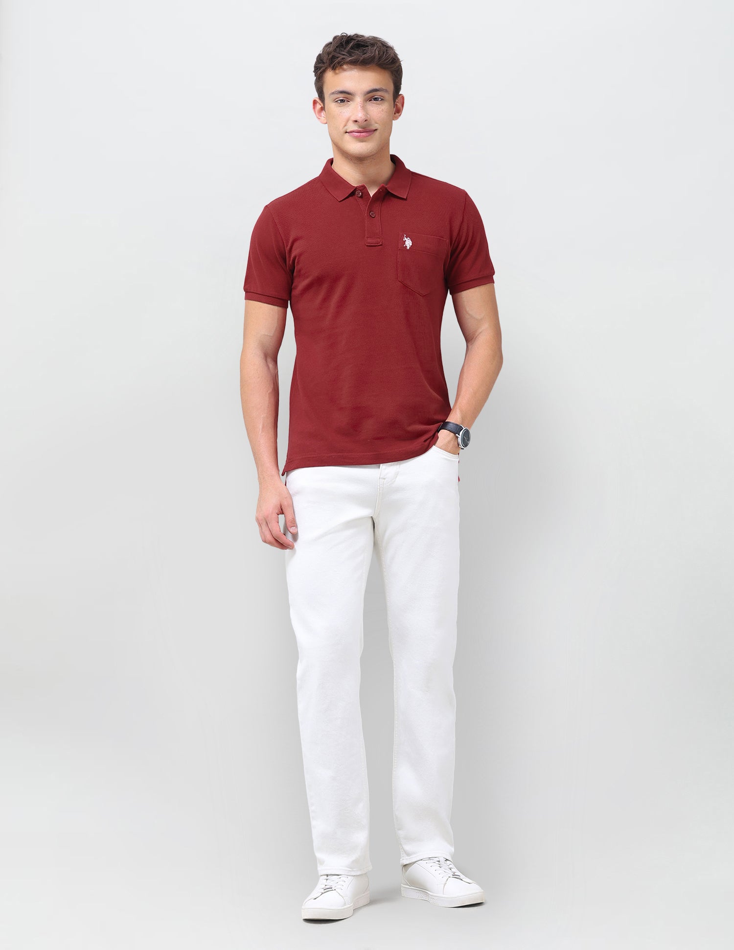 Solid Slim Fit Polo Shirt Red - U.S. Polo Assn. India | Large