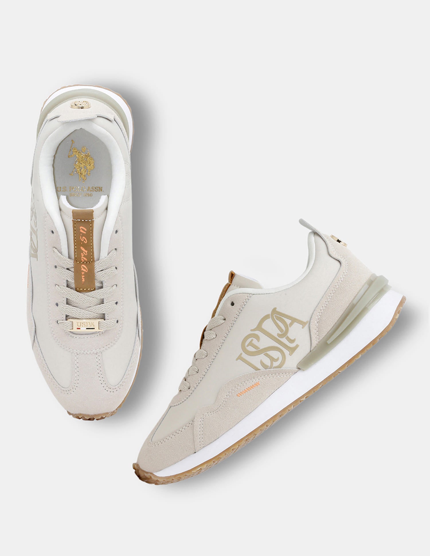 Women Esme Round Toe Lace Ups Sneakers Beige - U.S. Polo Assn. India | Large
