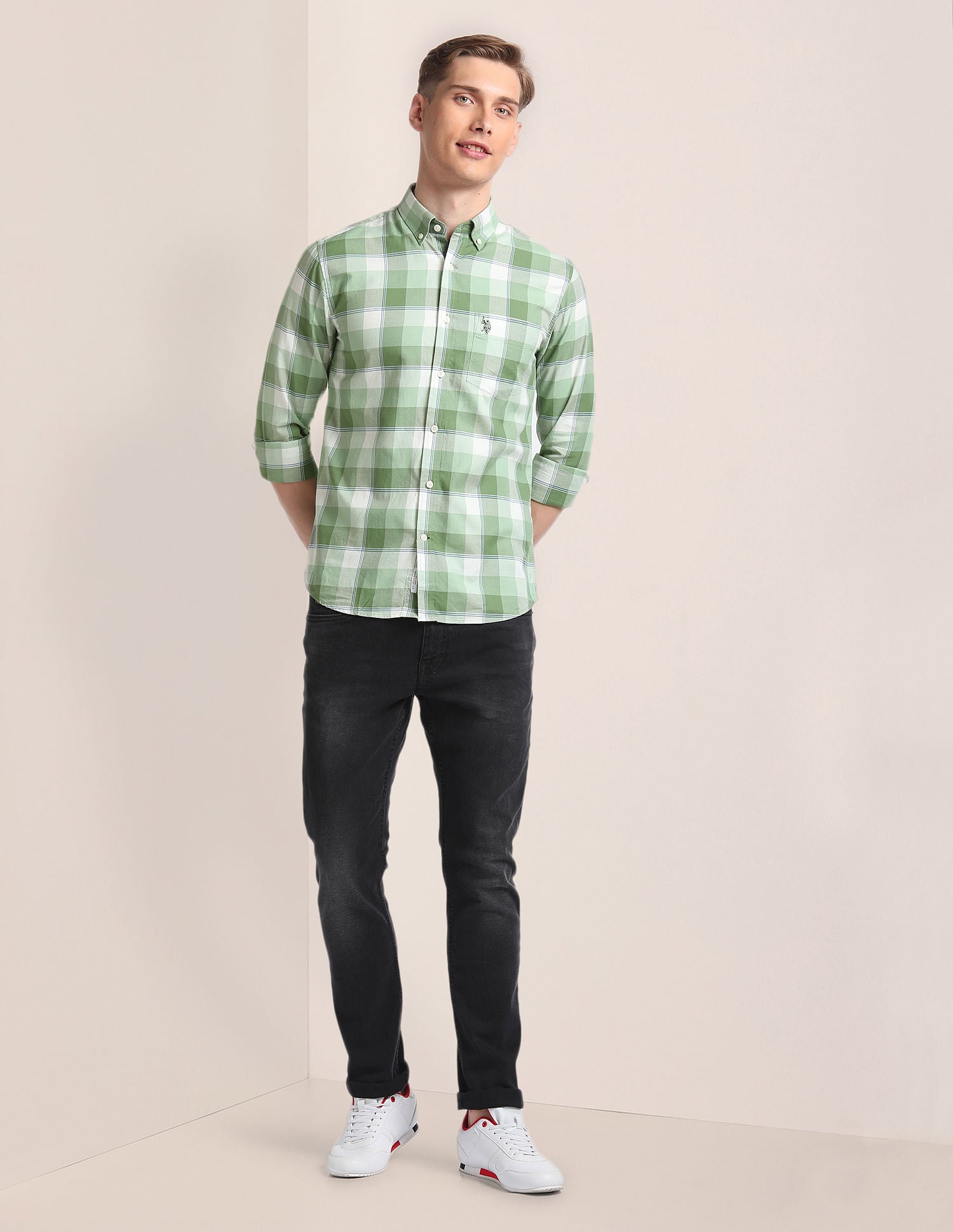 Plaid Check Cotton Shirt Green - U.S. Polo Assn. India | Large