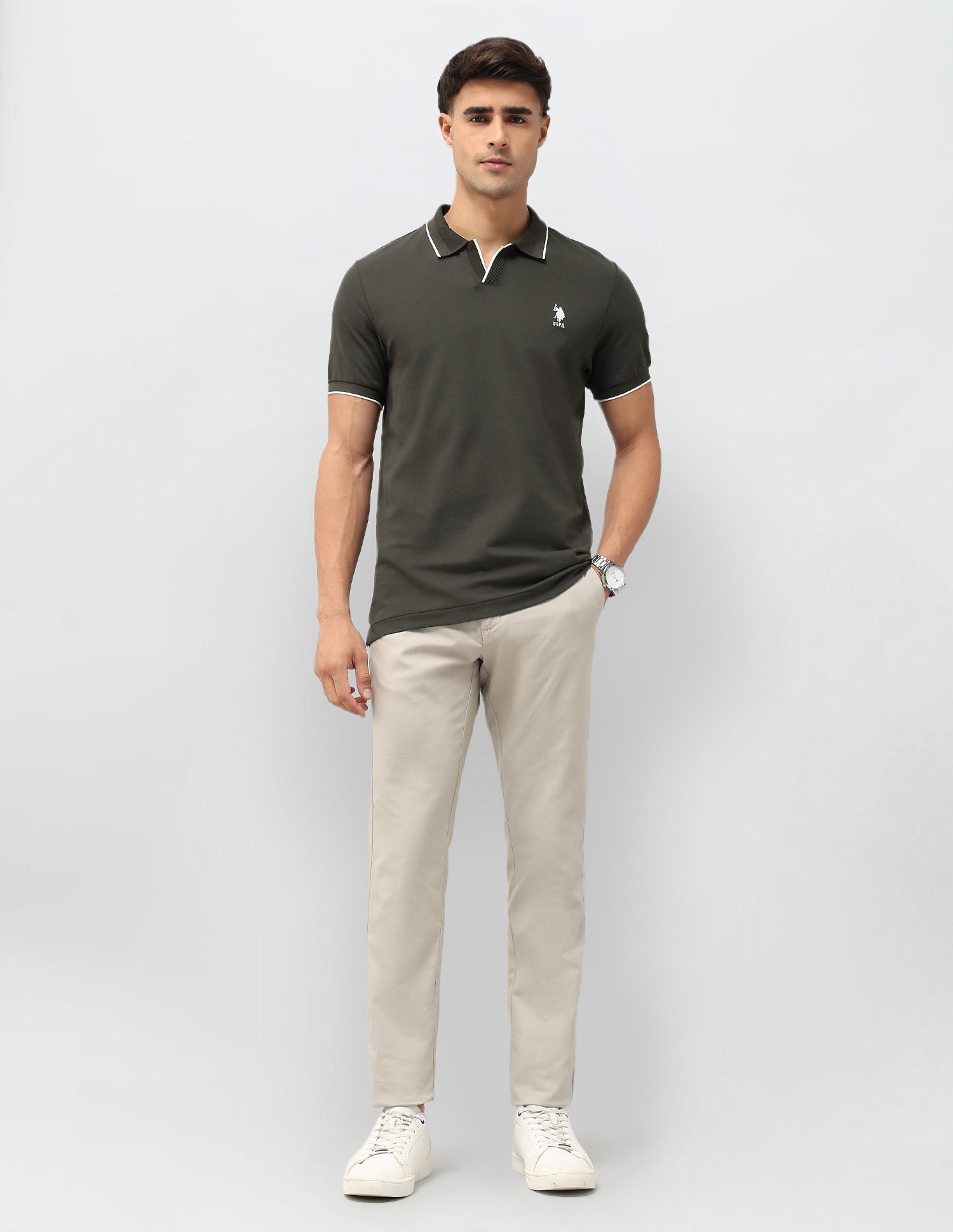 Solid Regular Fit Polo Shirt Olive - U.S. POLO ASSN. | Large
