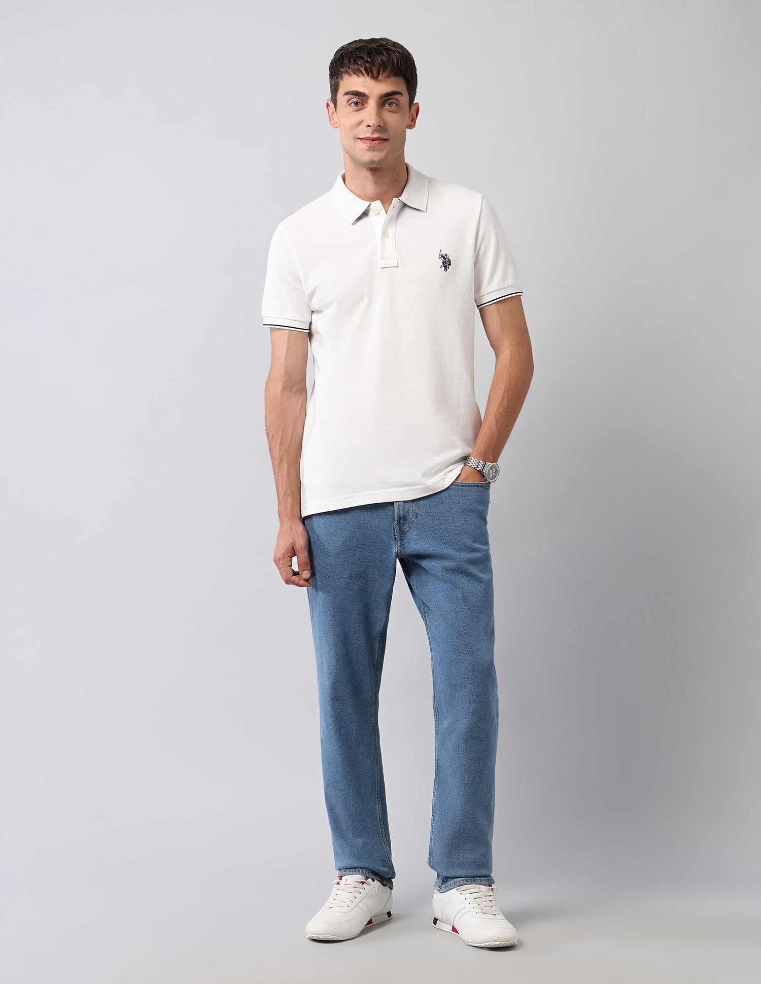 Pure Cotton Solid Polo Shirt Ivory - U.S. Polo Assn. India | Large