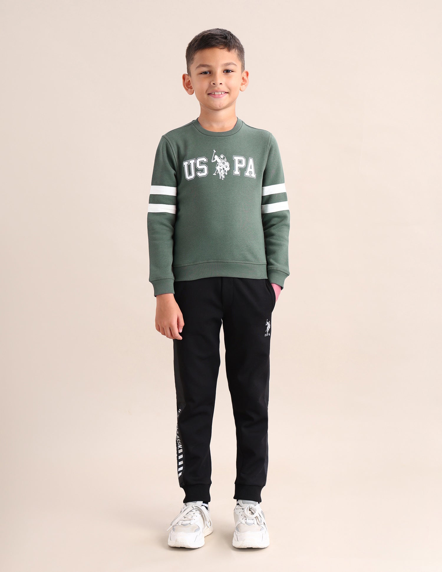 Boys Brand Printed Regular Fit Sweatshirt Light Olive - U.S. POLO ASSN. | Large