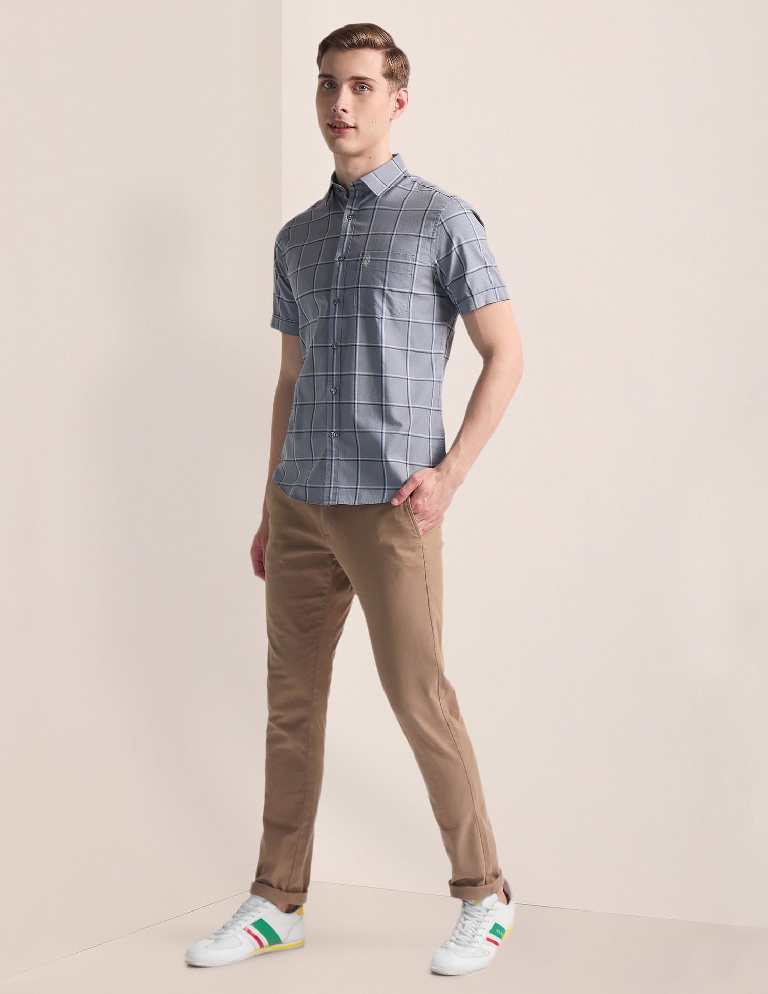 Windowpane Check Oxford Shirt Grey - U.S. Polo Assn. India | Large