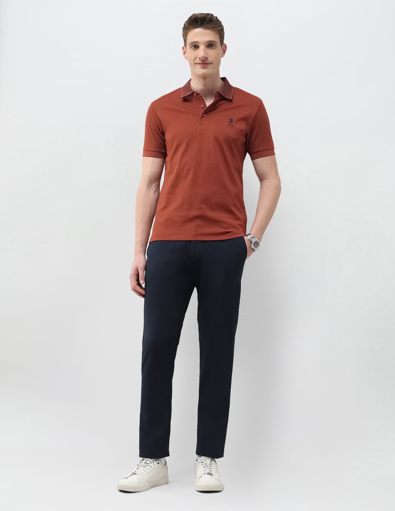 Solid Slim Fit Polo Shirt Rust - U.S. Polo Assn. India | Large