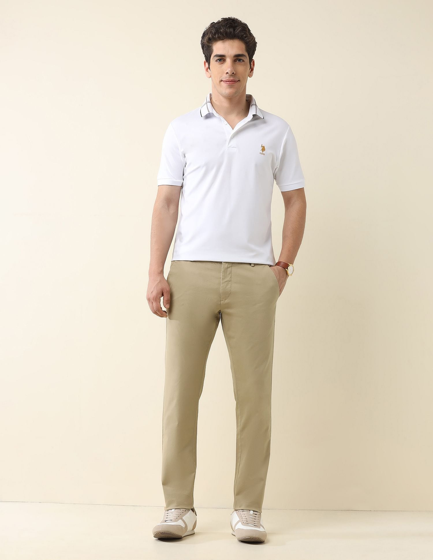 Super slim Fit Solid Chinos Khaki - U.S. Polo Assn. India | Large