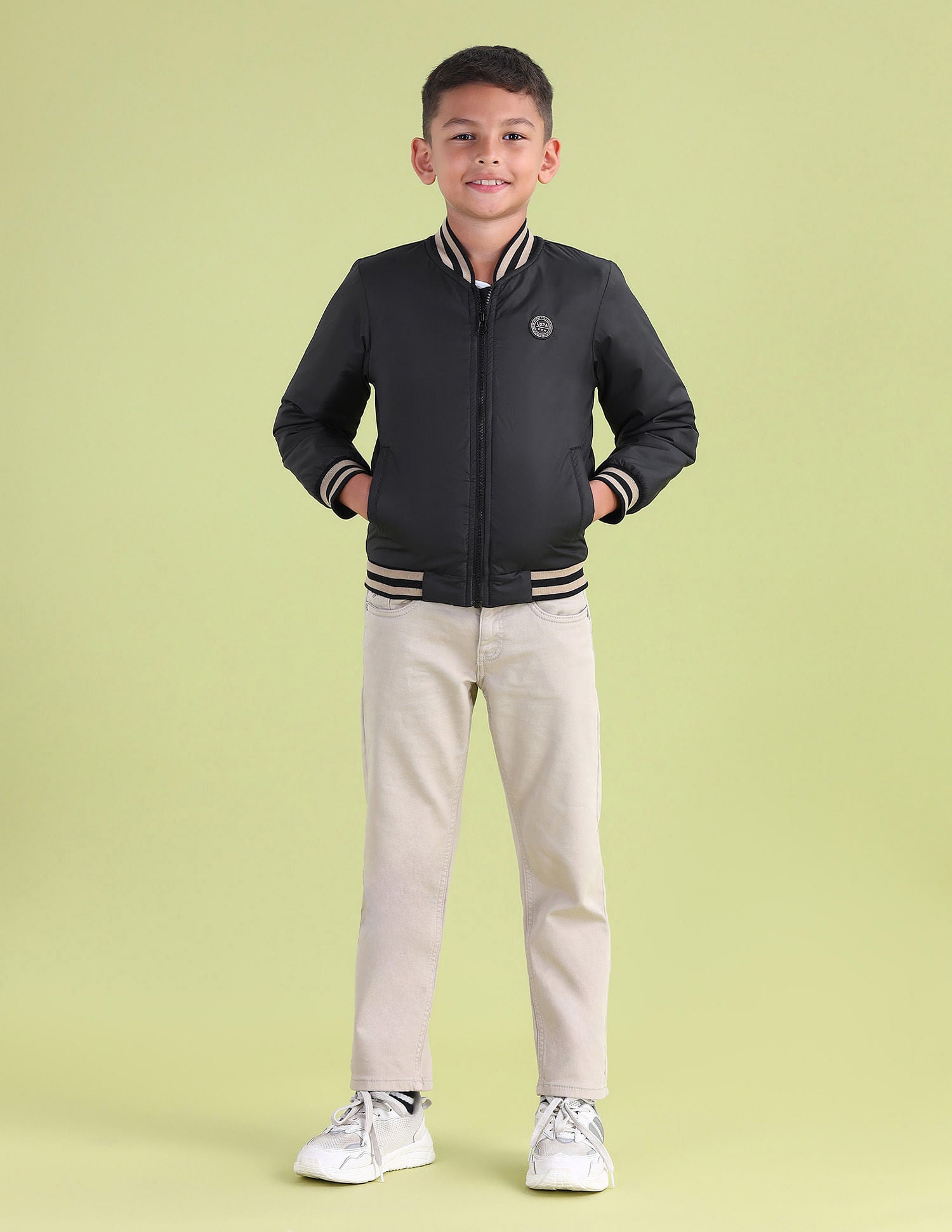 Boys Regular Fit Solid Bomber Jacket Black - U.S. POLO ASSN. | Large