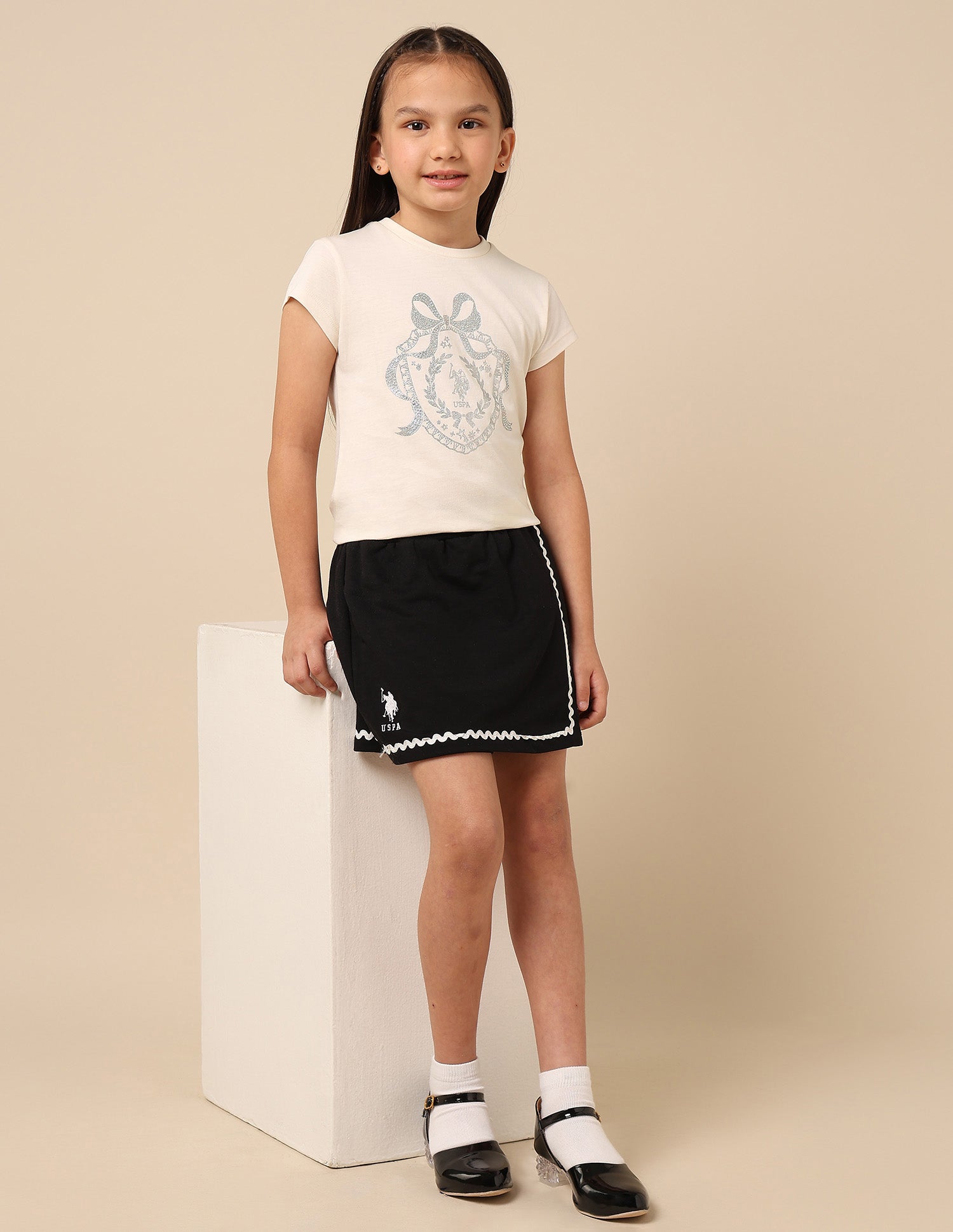 Girls Embellised Metallic Brand Printed Top Off White - U.S. POLO ASSN. | Large