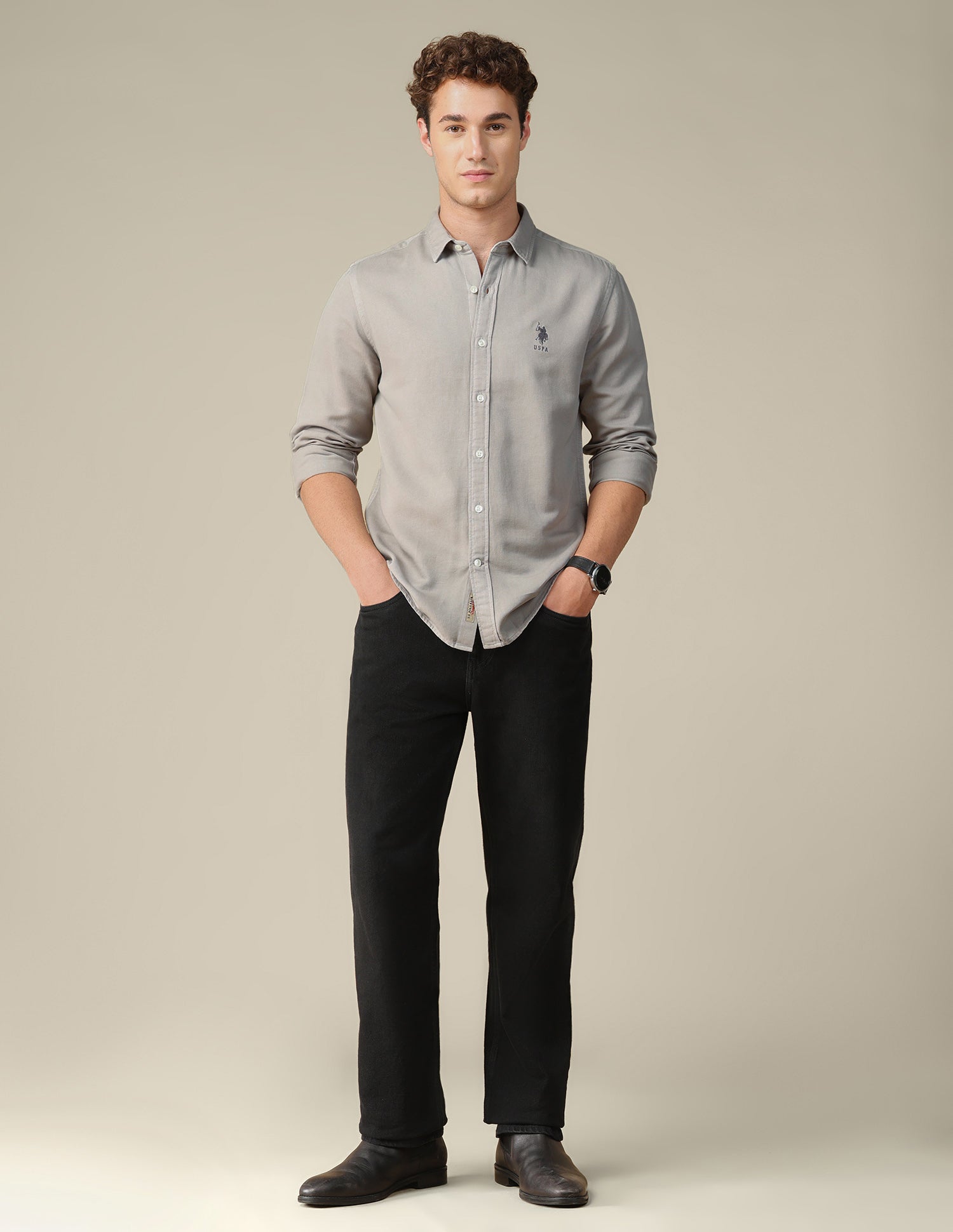 Solid Regular Fit Shirt Grey - U.S. Polo Assn. India | Large