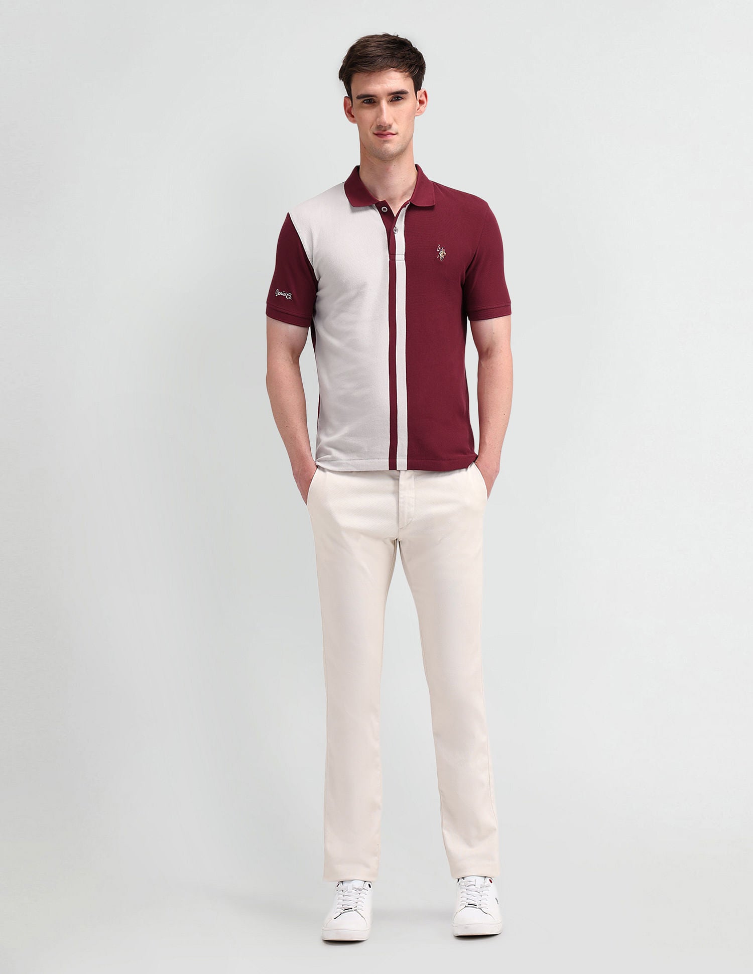 Muscle Fit Colourblocked Polo Shirt Maroon - U.S. Polo Assn. India | Large