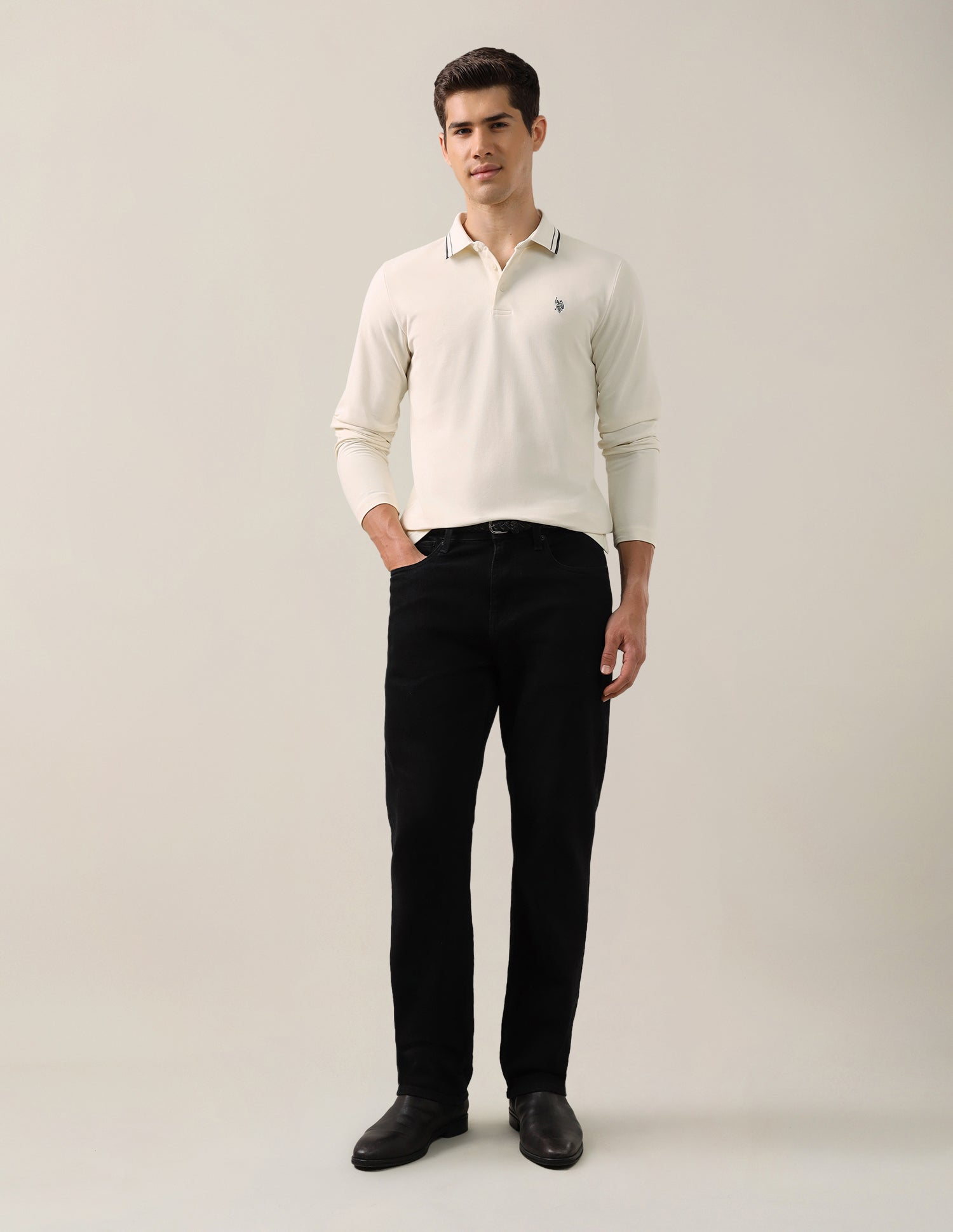 Solid Slim Fit Polo Shirt Off White - U.S. Polo Assn. India | Large