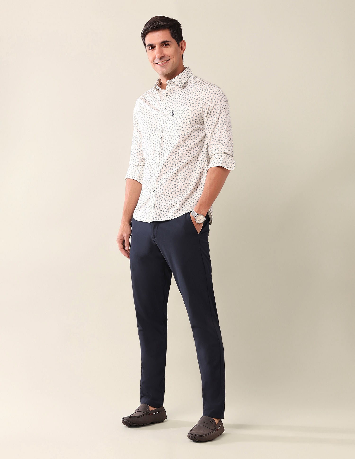 Tailored Fit Printed Shirt Off White - U.S. Polo Assn. India | Large