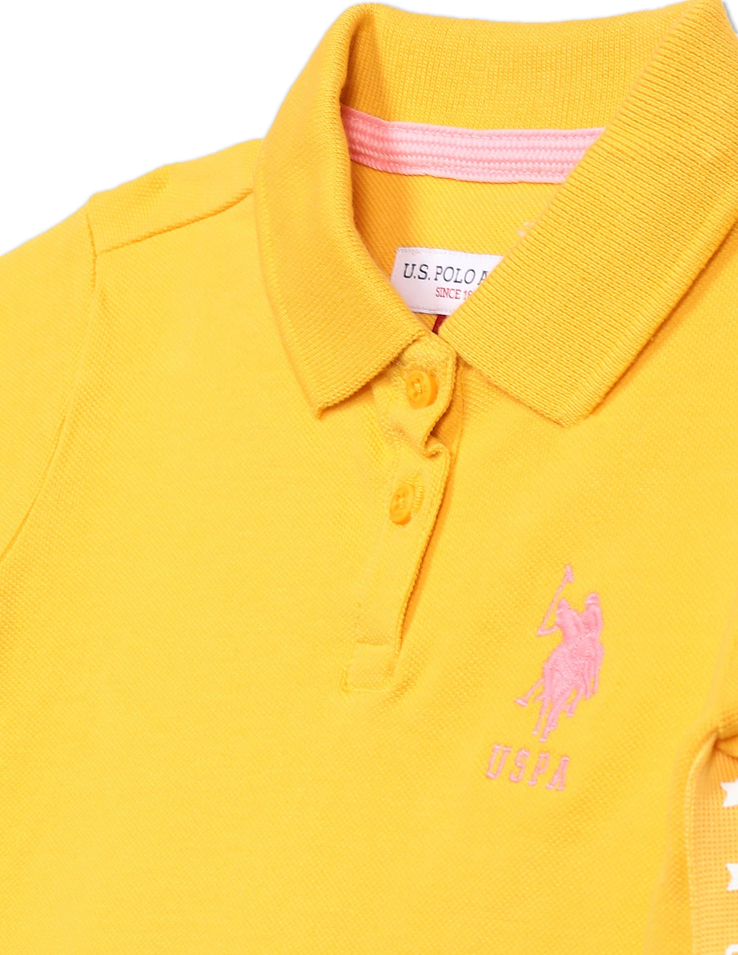 Girls Yellow Brand Tape Solid Polo Dress Yellow - U.S. POLO ASSN. | Large