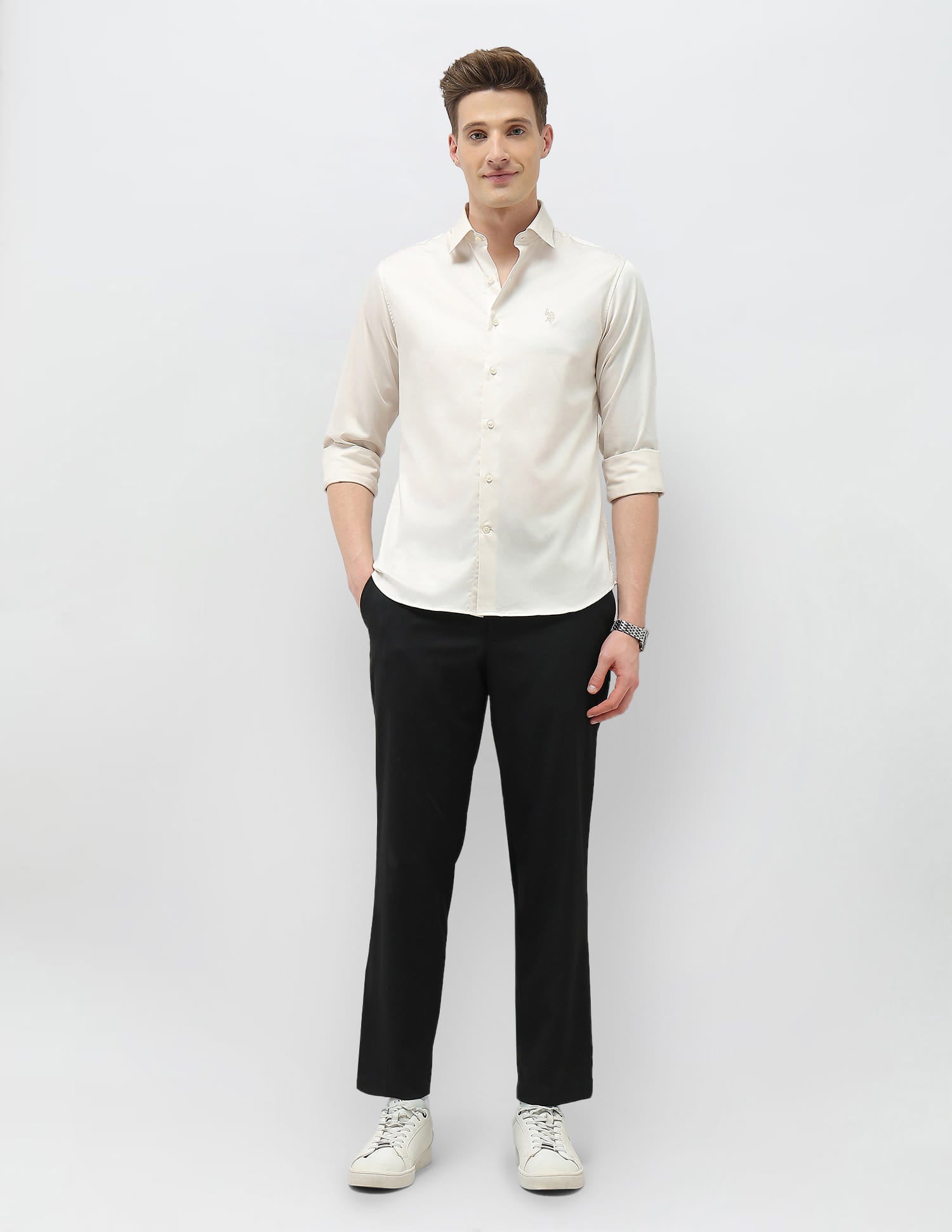 Solid Tailored Fit Shirt Ivory - U.S. Polo Assn. India | Large
