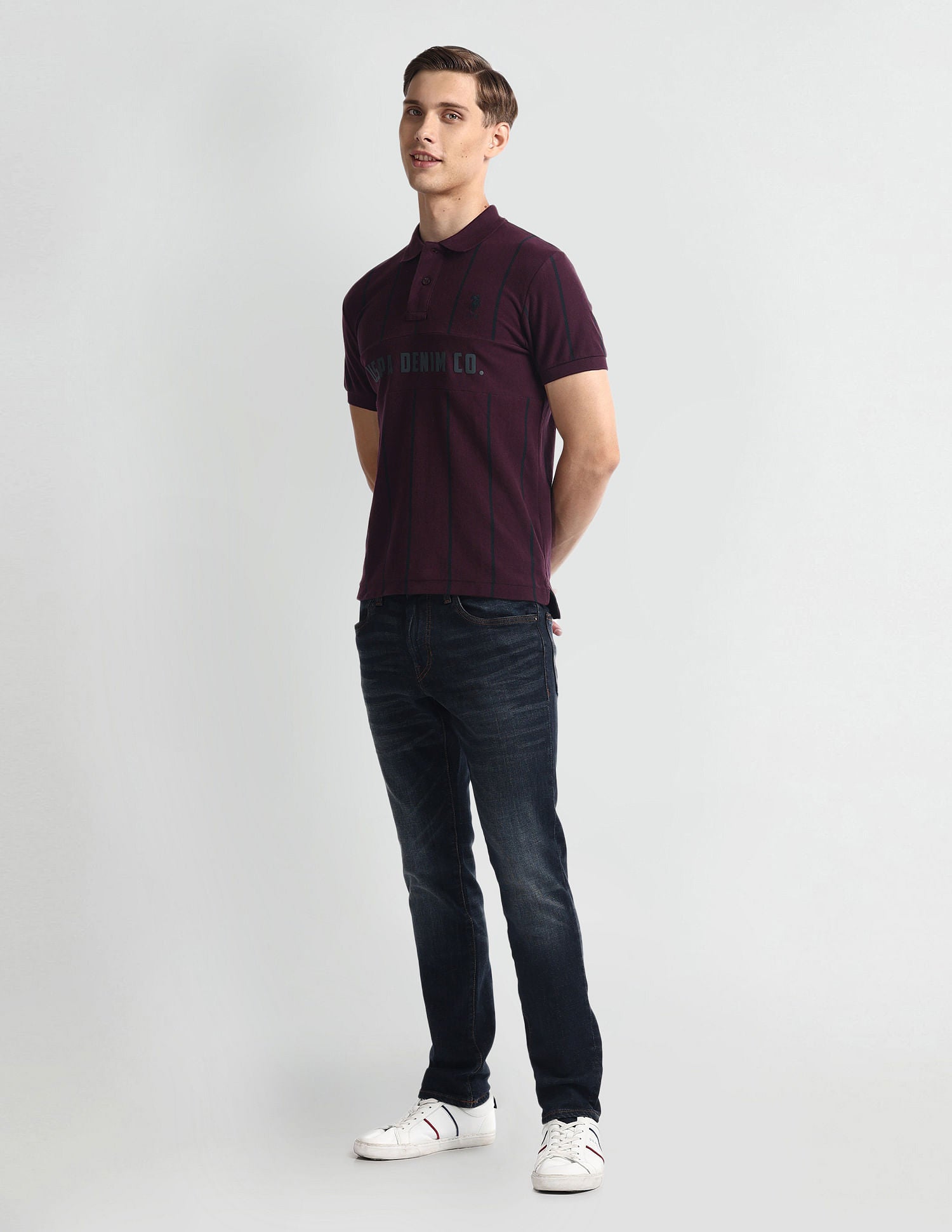 Vertical Striped Yarn Dyed Polo Shirt Wine - U.S. Polo Assn. India | Large