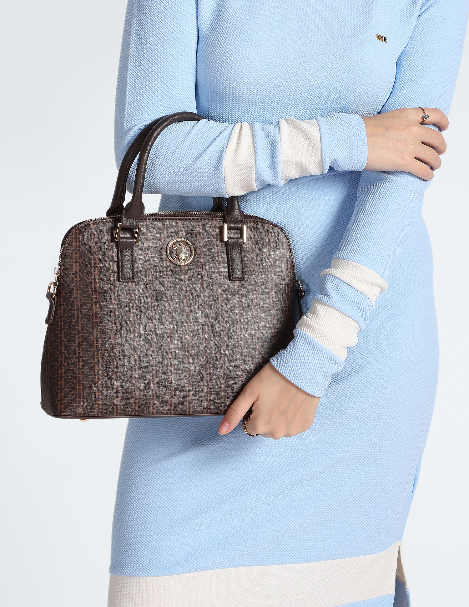 Geometric Print Structured Handbag Brown - U.S. POLO ASSN. | Large