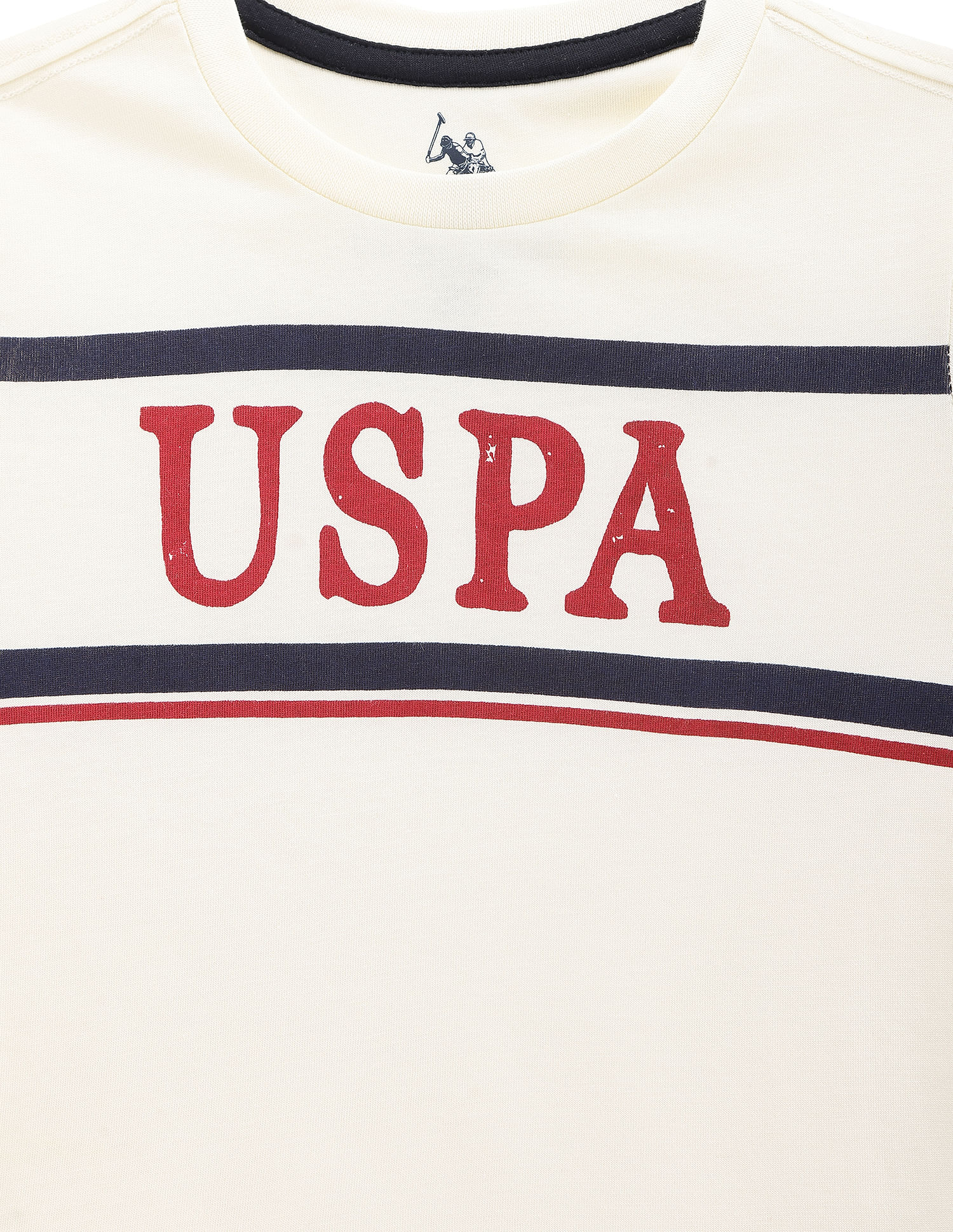 Boys Brand Stripe Cotton T-Shirt Ecru - U.S. POLO ASSN. | Large