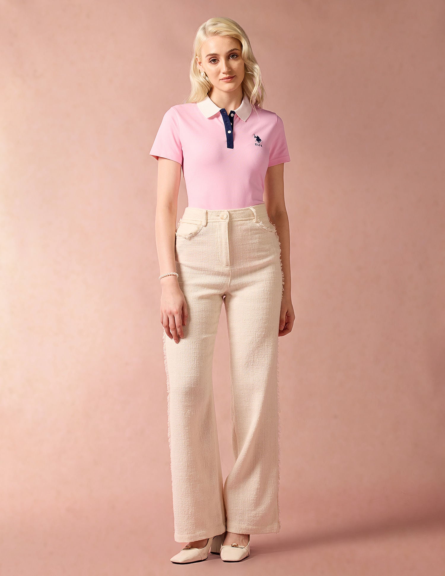 Contrast Placket Regular Polo Shirt Light Pink - U.S. POLO ASSN. | Large