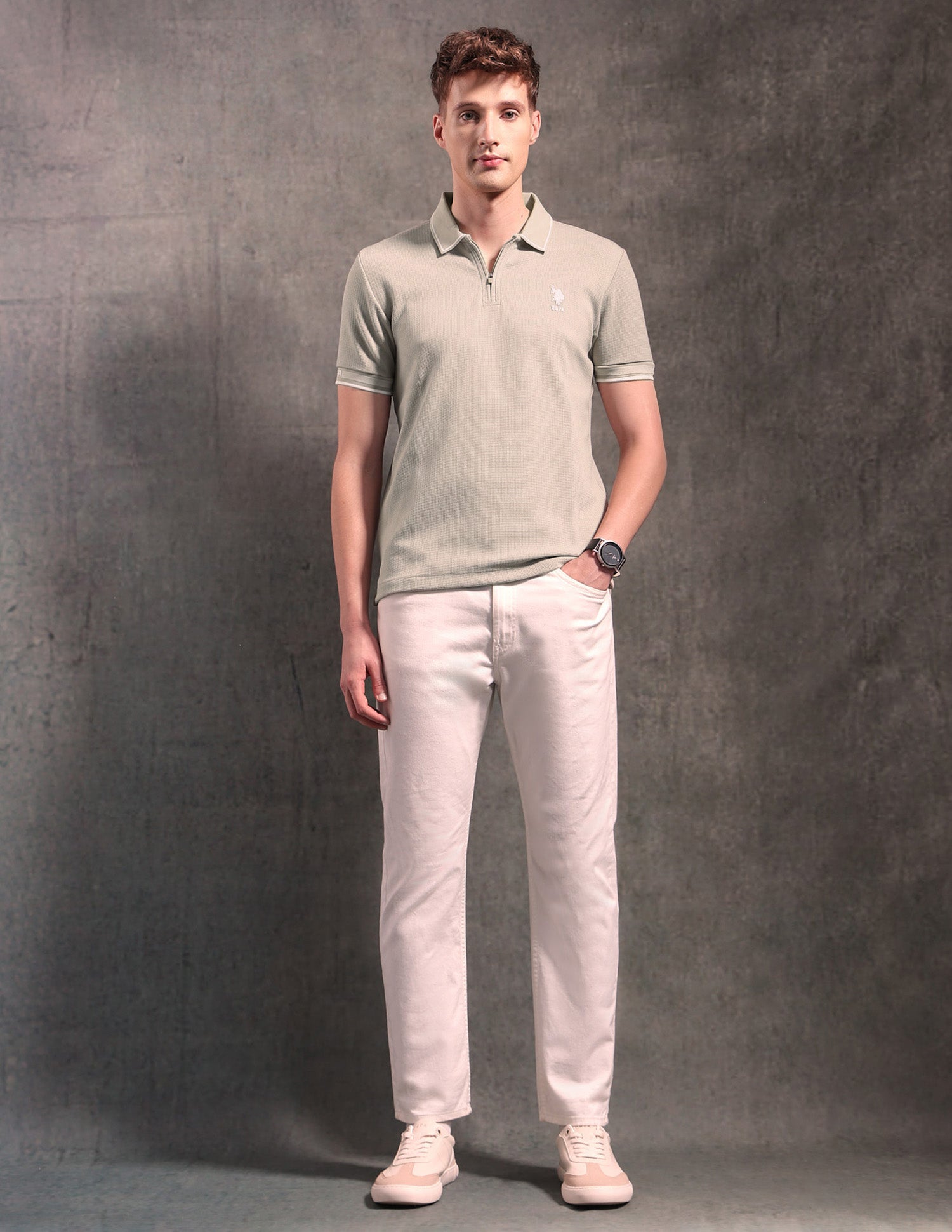 Black & Gold Textured Polo Shirt Beige - U.S. POLO ASSN. | Large