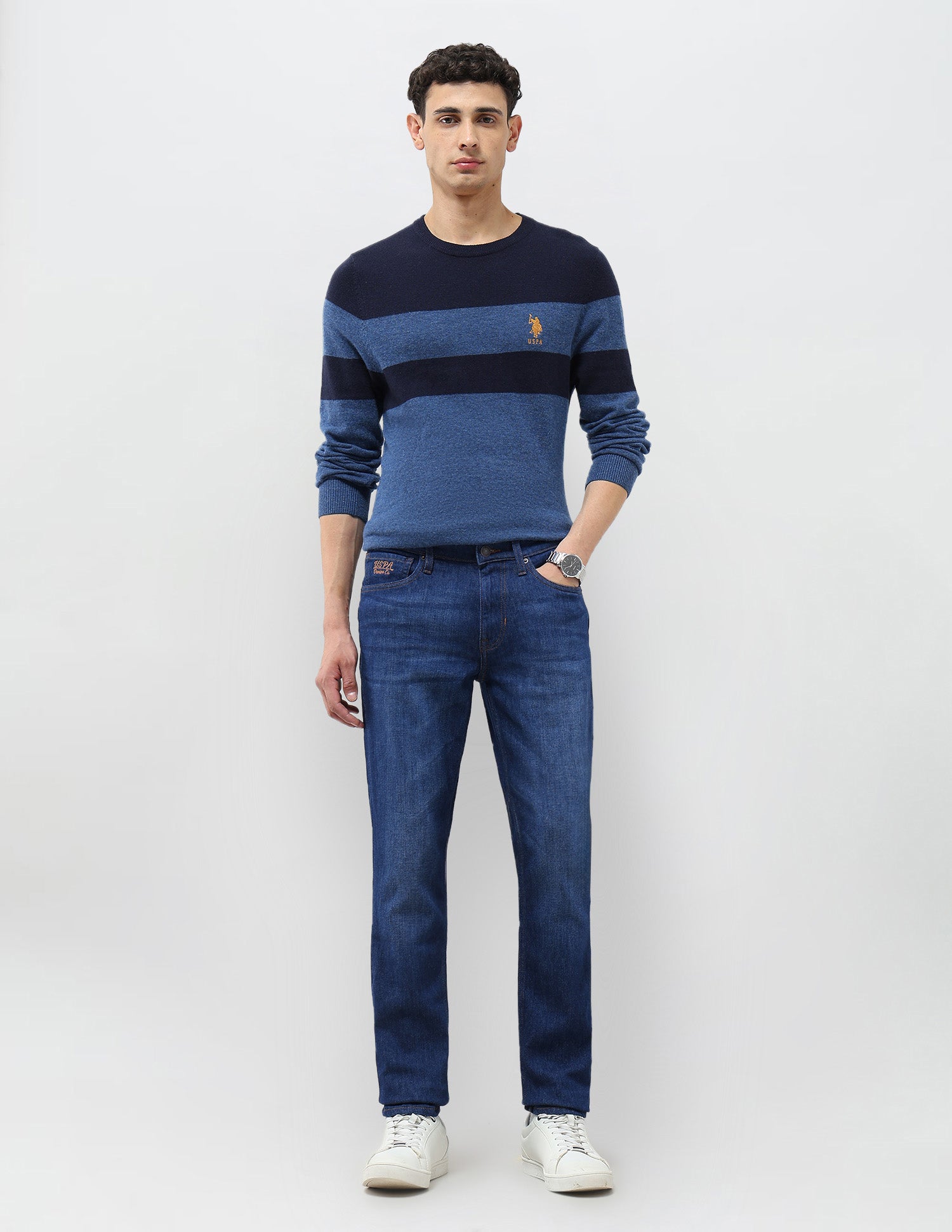 Brandon Slim Tapered Fit Whiskered Jeans Indigo - U.S. POLO ASSN. | Large