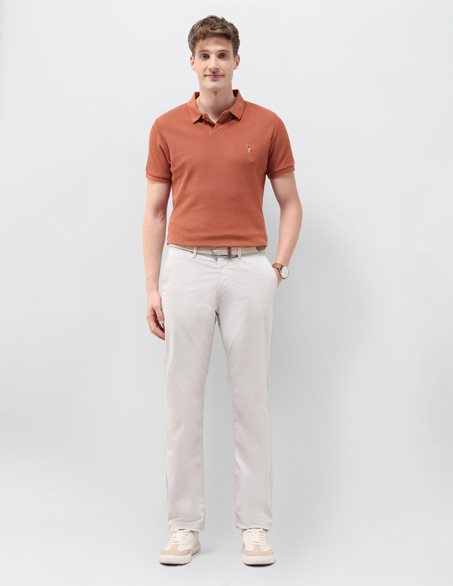 Textured Muscle Fit Polo Shirt Rust - U.S. Polo Assn. India | Large