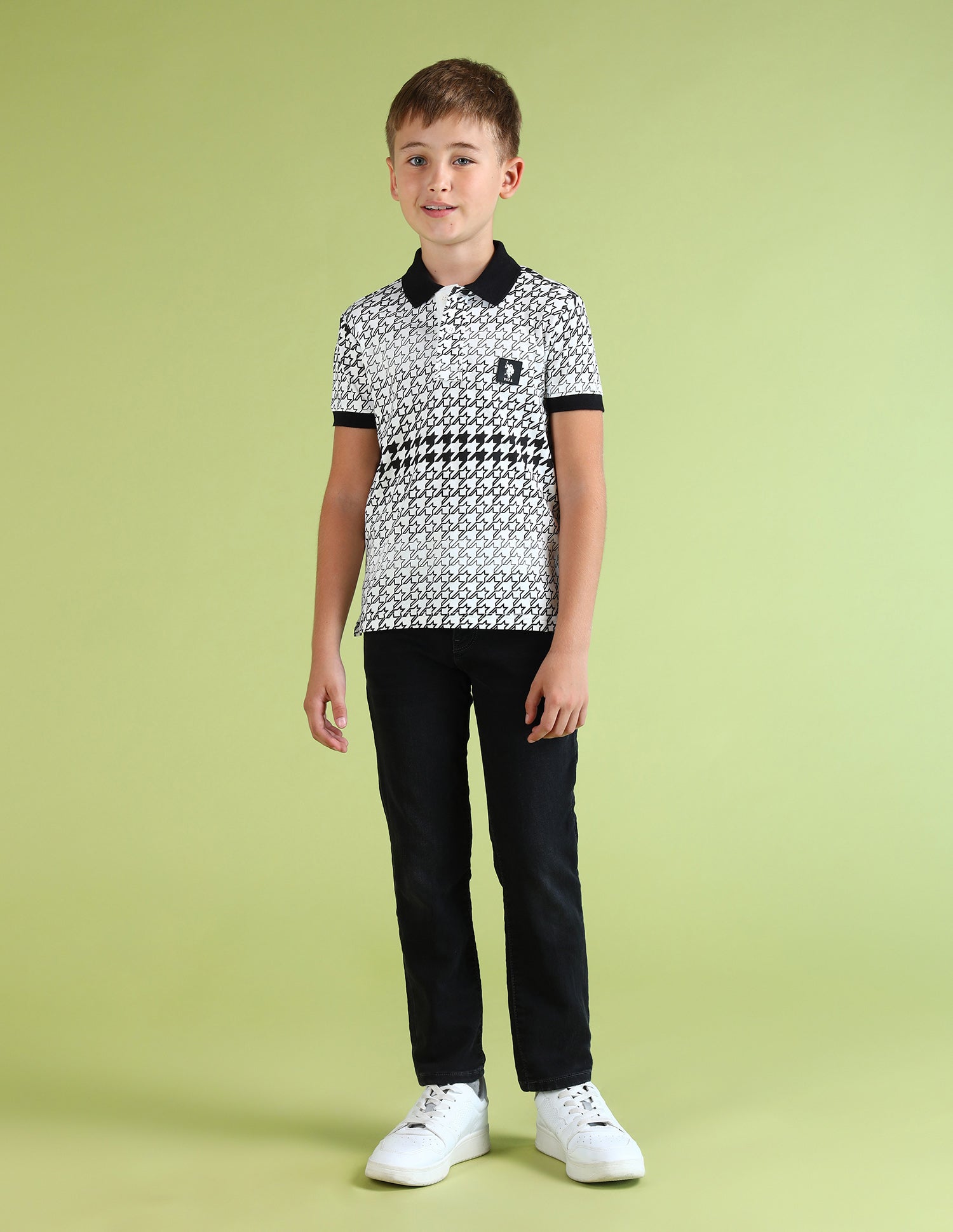 Boys All Over Printed Regular Fit Polo Shirt Black - U.S. Polo Assn. India | Large