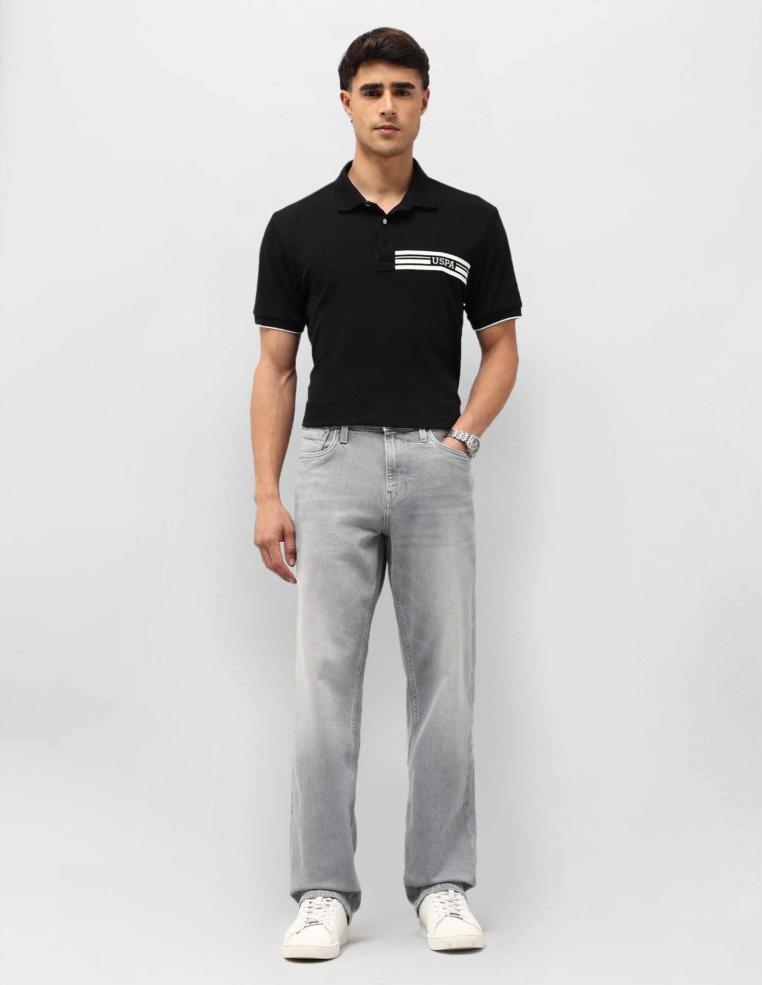 Shawn Relaxed Fit Black Jeans Mid Grey - U.S. POLO ASSN. | Large