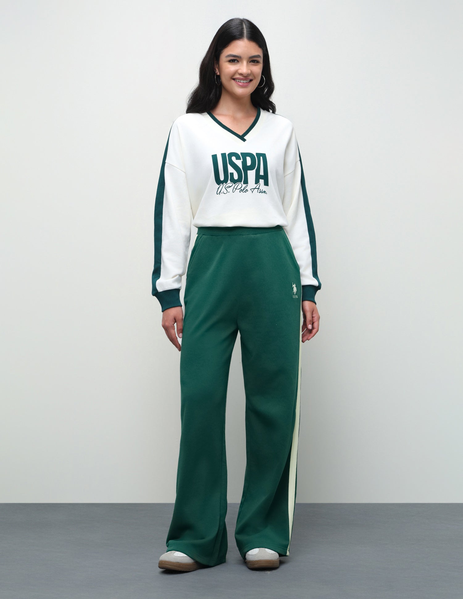High Rise Wide Leg Fit Trousers Dark Green - U.S. Polo Assn. India | Large