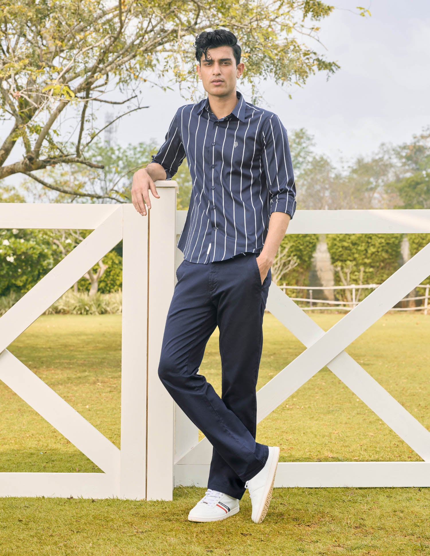 Pacho X Vertical Striped Tailored Fit Shirt Navy - U.S. POLO ASSN. | Large