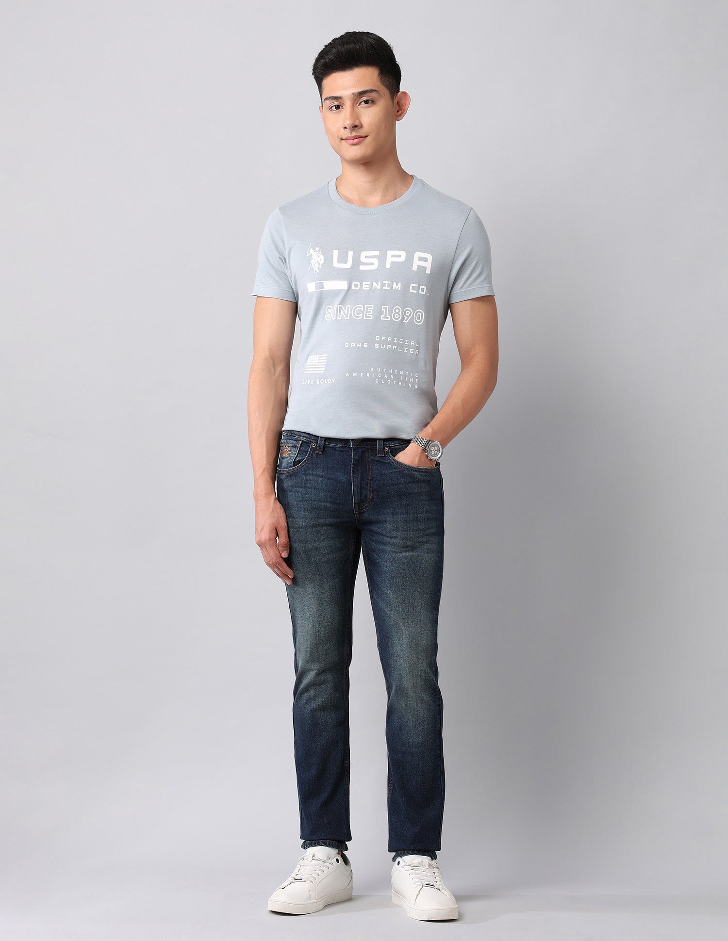 Regallo Skinny Fit Blue Jeans Mid Wash - U.S. Polo Assn. India | Large