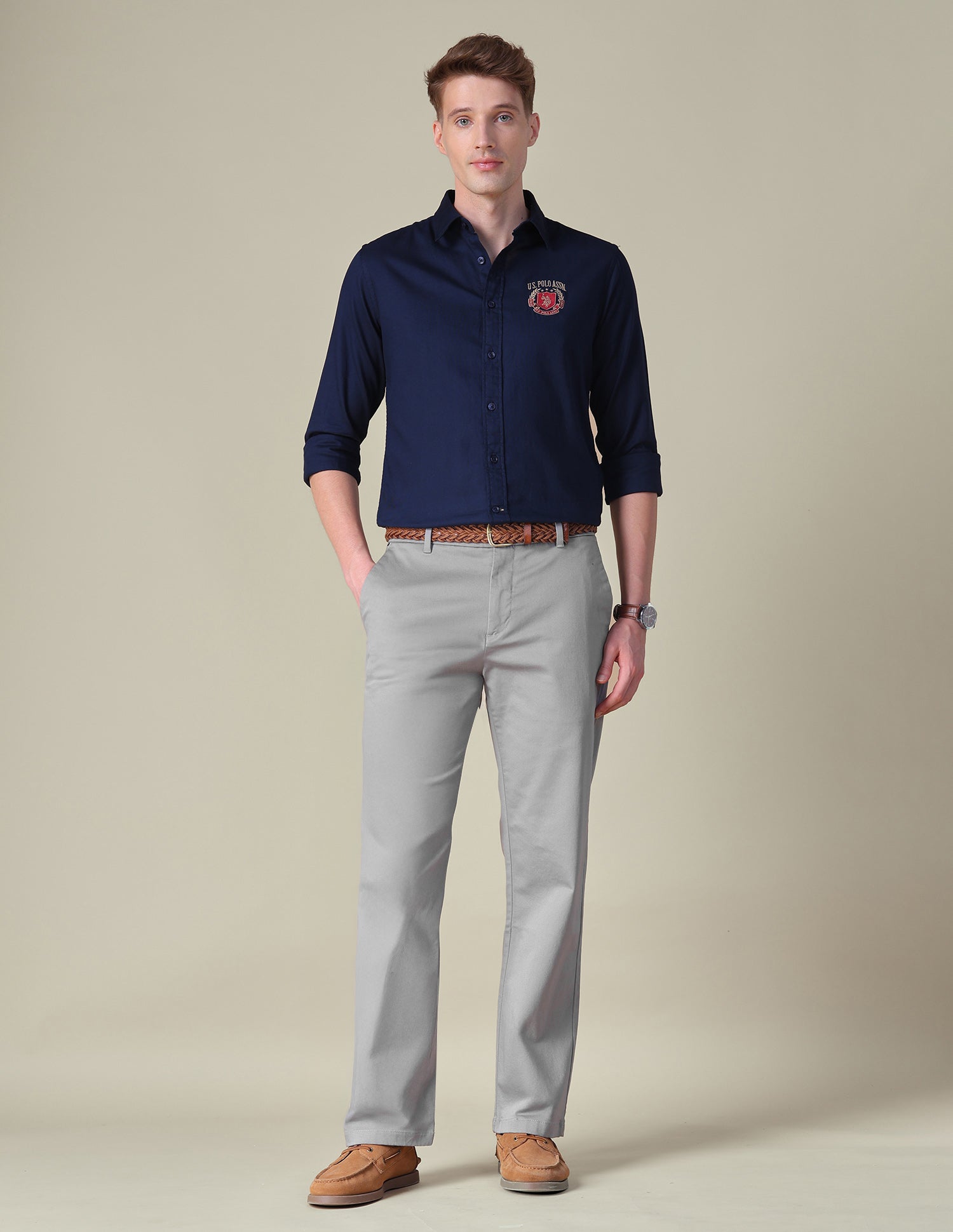 Dobby Riley Straight Fit Trousers Grey - U.S. POLO ASSN. | Large