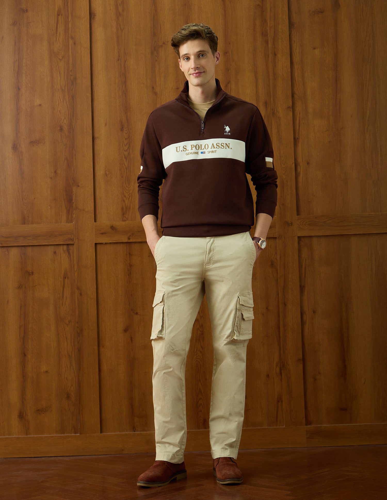 Brand Embossed Varsity Theatre Sweatshirt Dark Brown - U.S. POLO ASSN. | Large