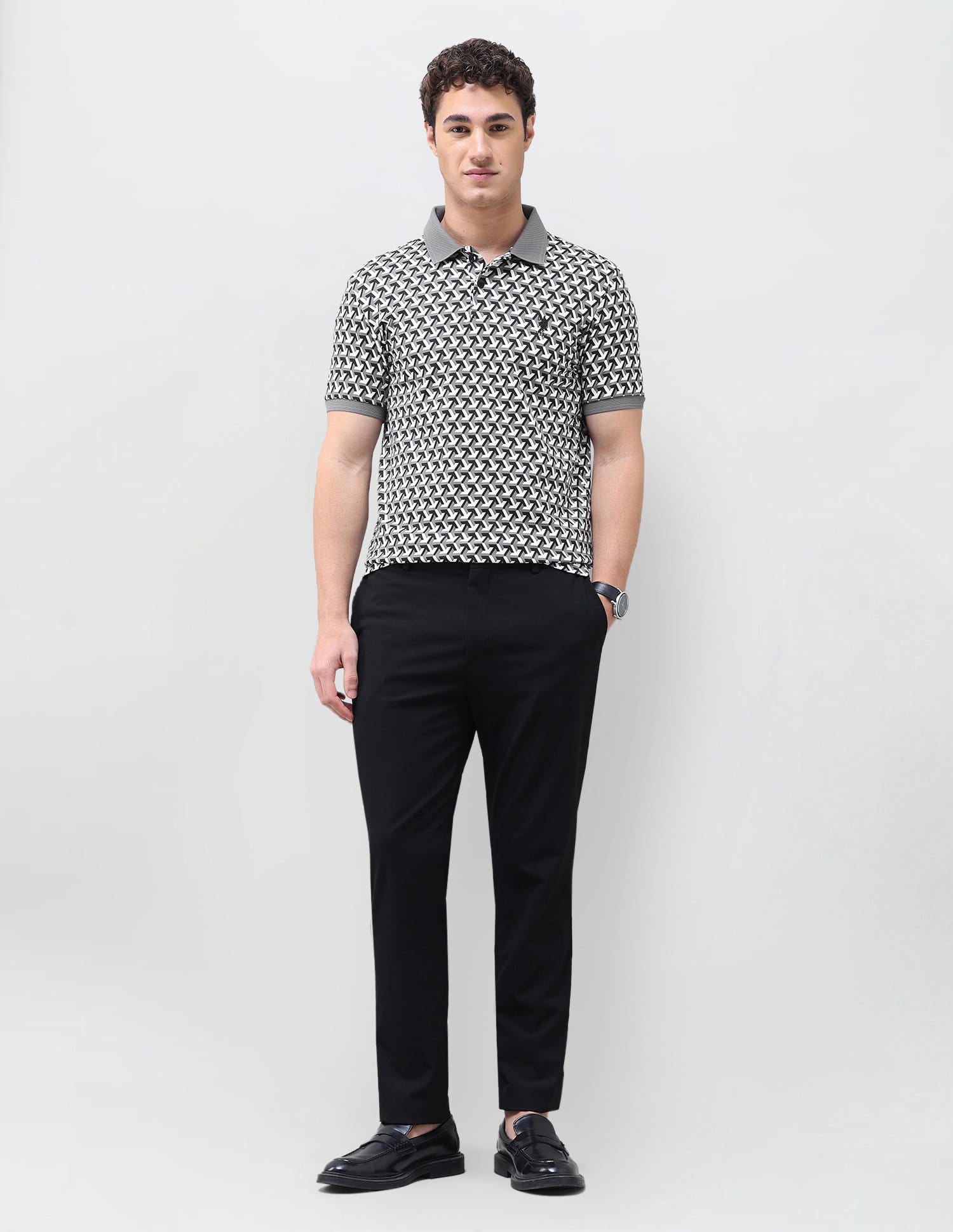 Geometric Printed Slim Fit Polo Shirt Black - U.S. Polo Assn. India | Large