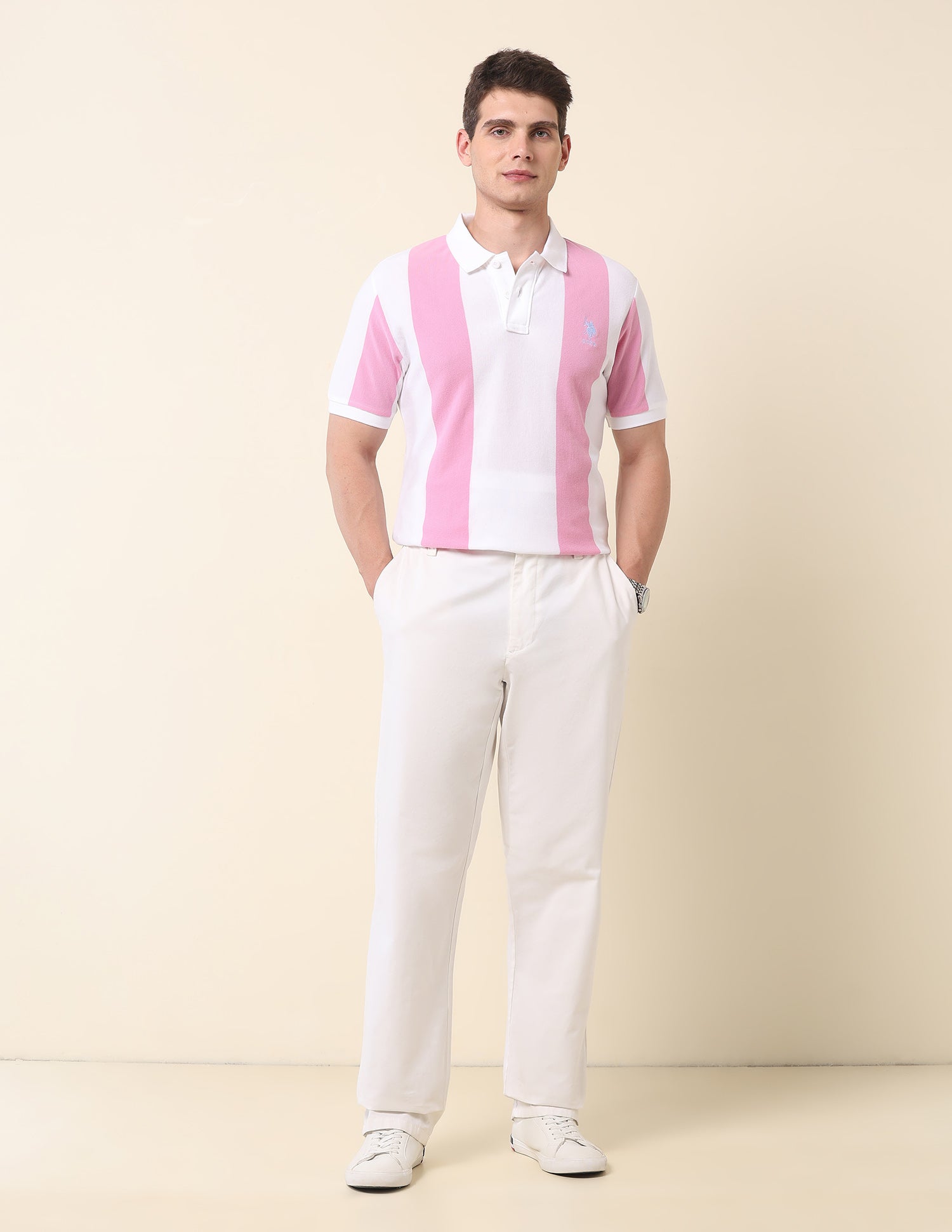 Vertical Striped Summer Splash Polo Shirt Pink - U.S. Polo Assn. India | Large