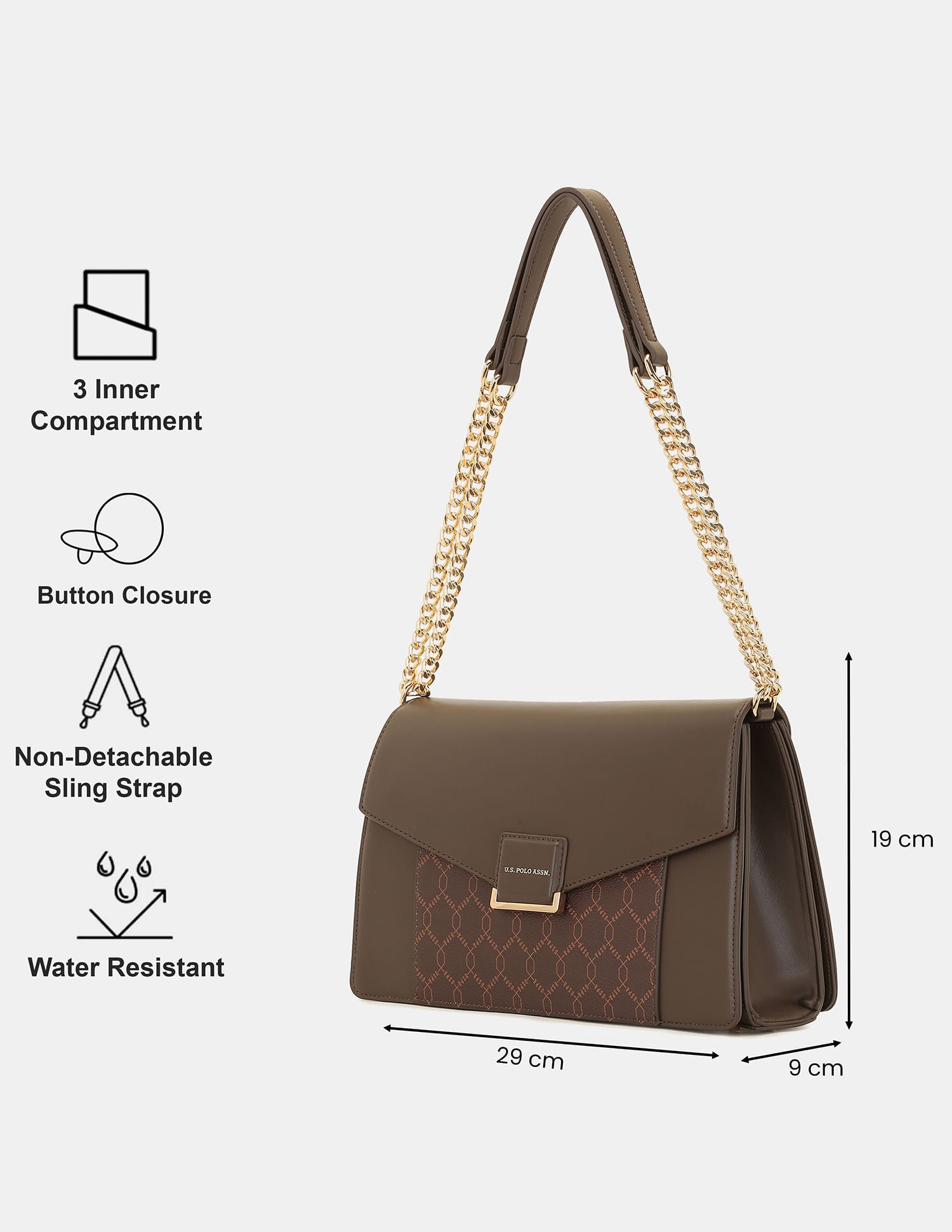 Women Birdy Sling Bag with Monogram Print Brown - U.S. POLO ASSN. | Large