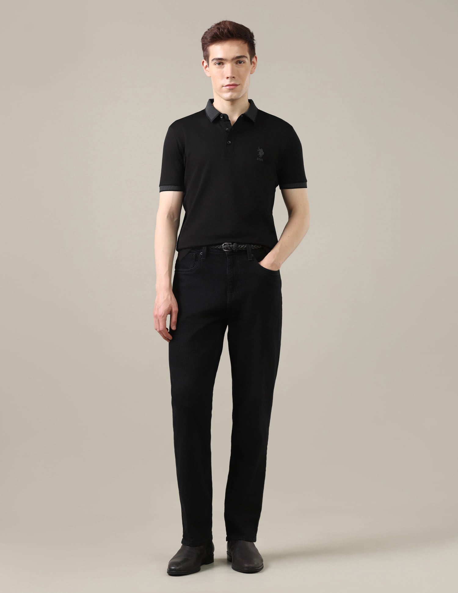 Solid Slim Fit Polo Shirt Black - U.S. Polo Assn. India | Large