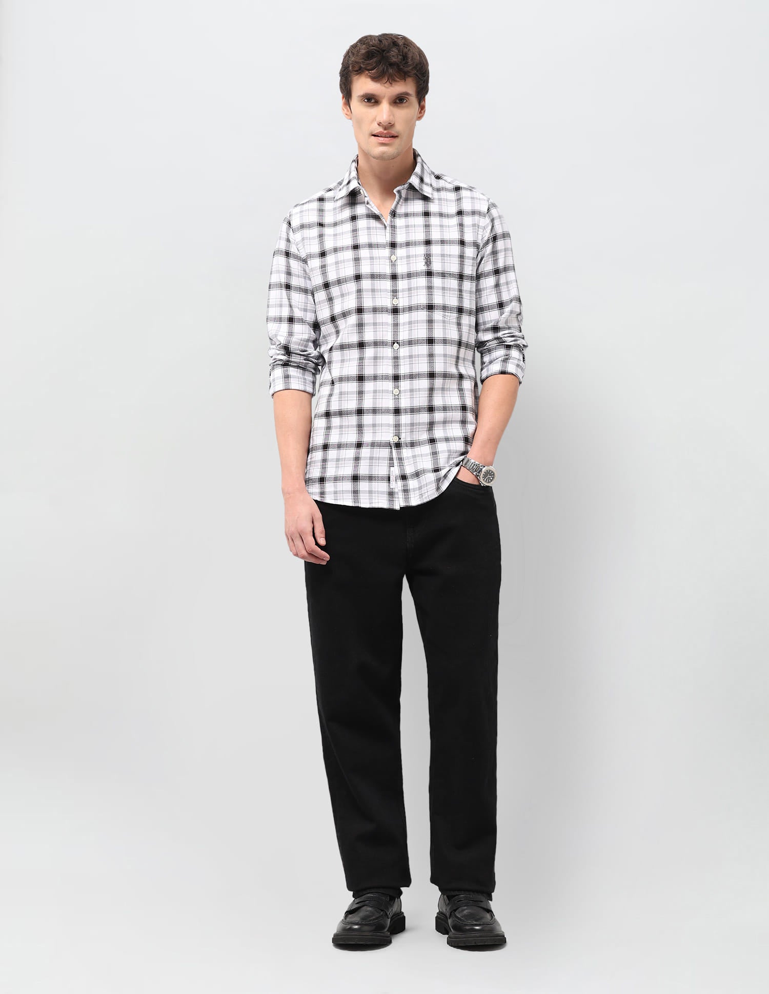 Plaid Checked Tailored Fit Shirt Black - U.S. Polo Assn. India | Large