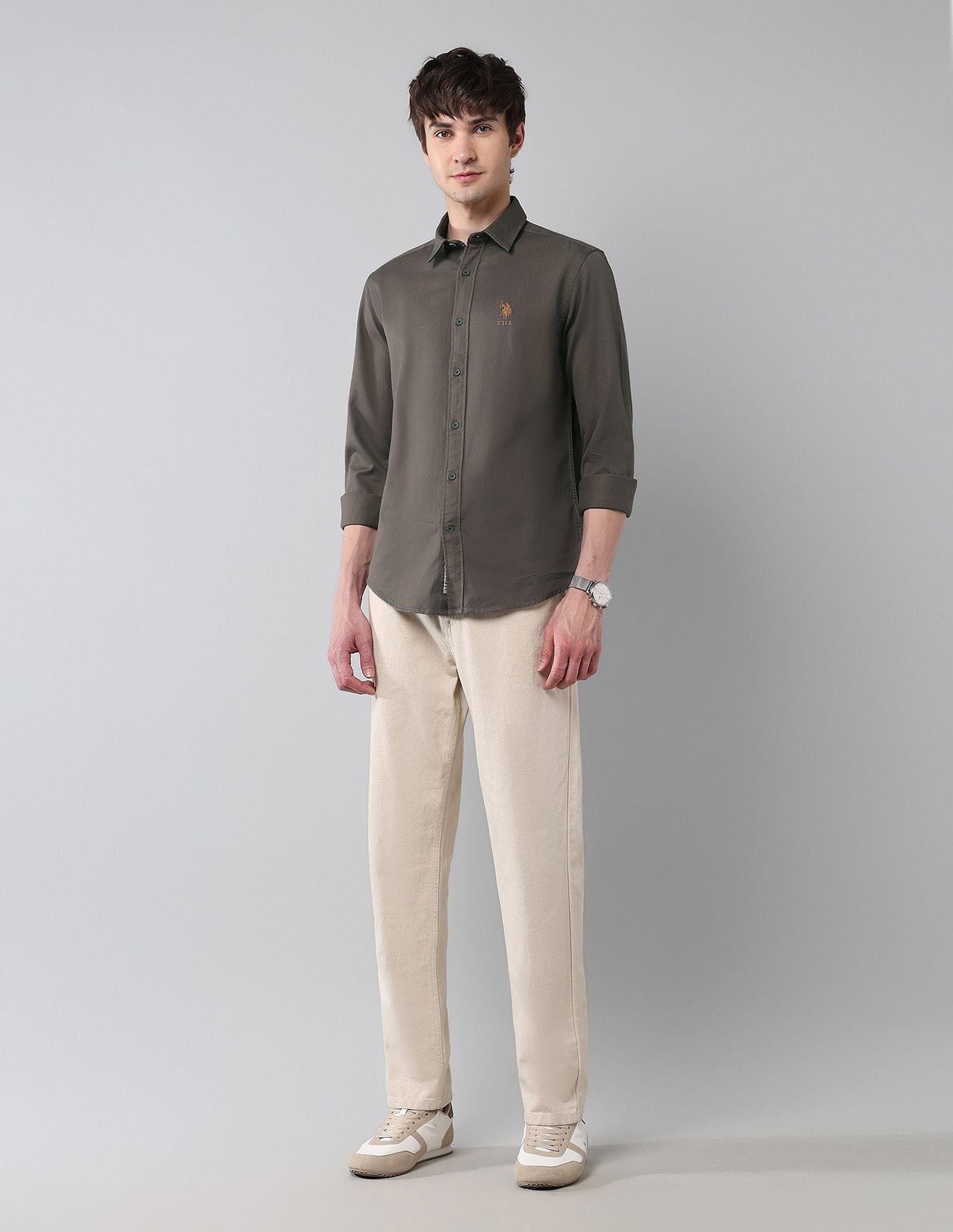 Solid Cavalry Twill Shirt Olive - U.S. Polo Assn. India | Large