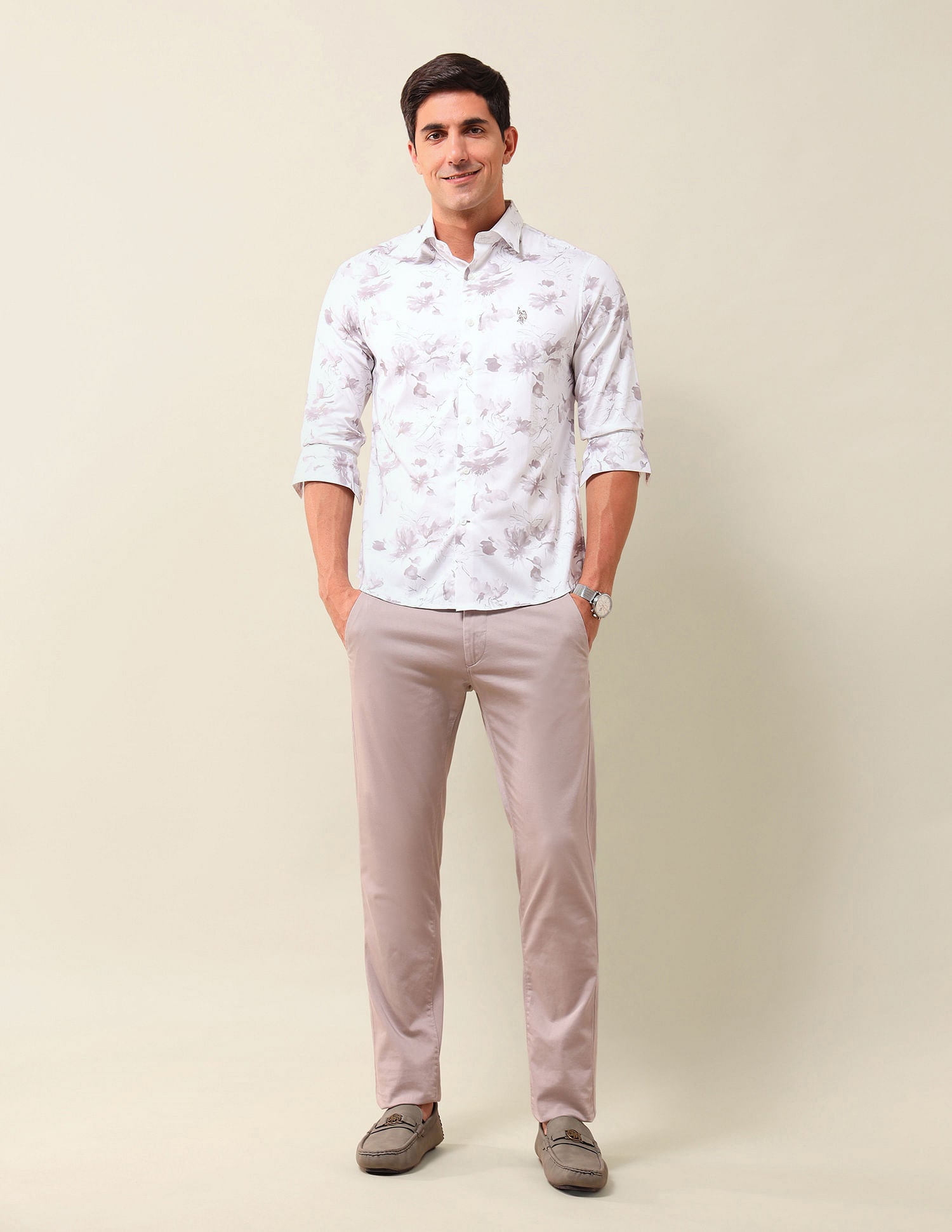 Tailored Fit Printed Shirt Off White - U.S. Polo Assn. India | Large