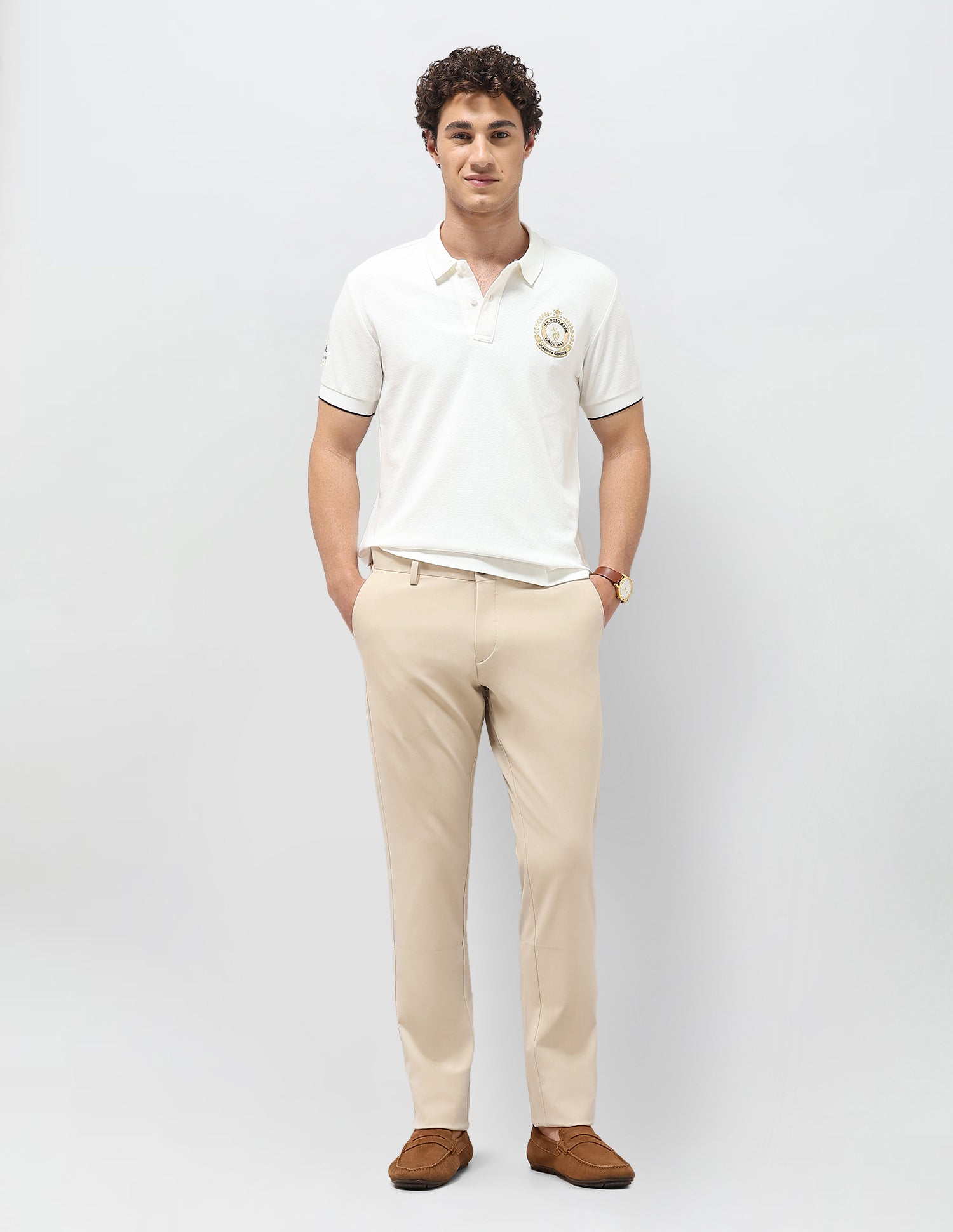 Mid Rise Denver Slim Fit Trousers Beige - U.S. Polo Assn. India | Large