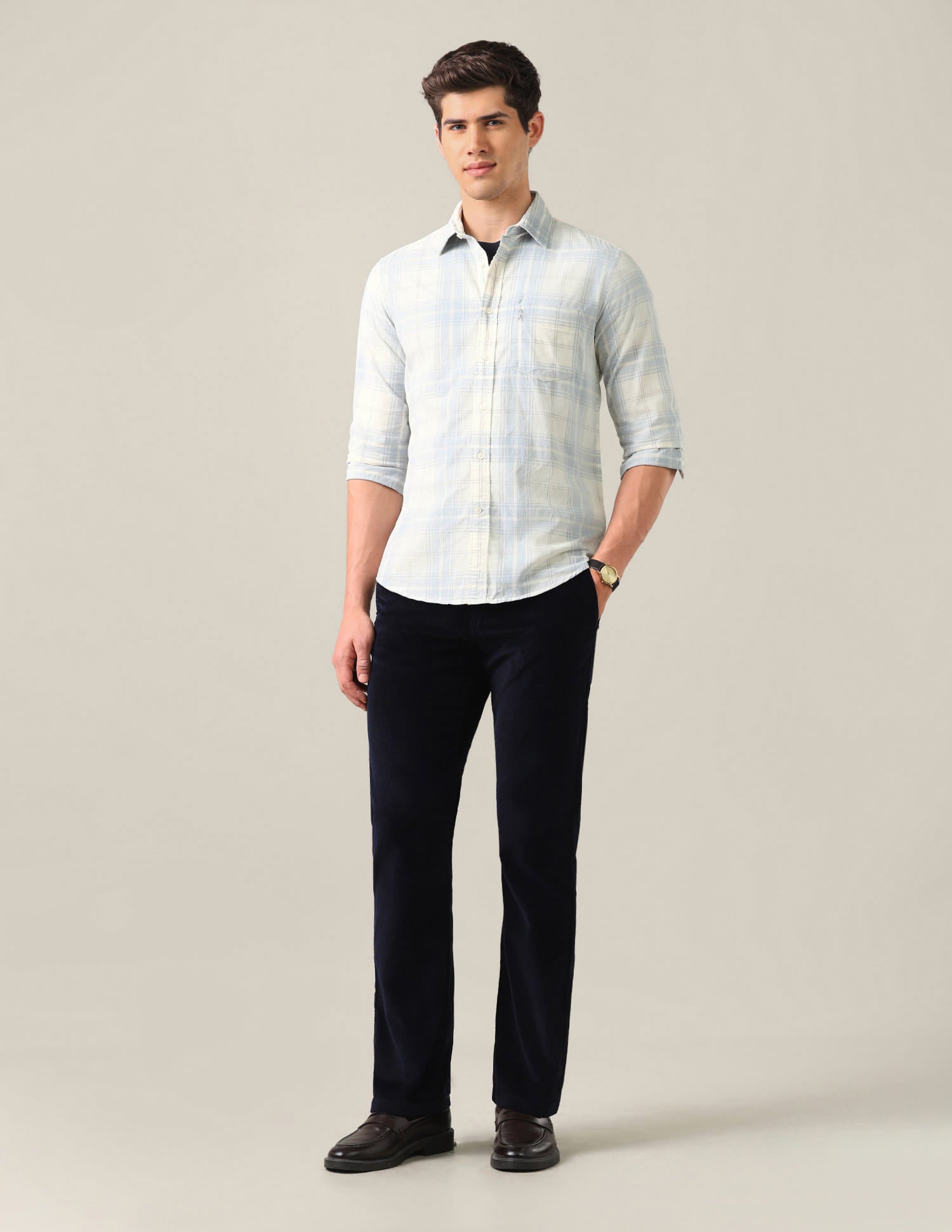 Tailored Fit Corduroy Shirt Blue - U.S. Polo Assn. India | Large